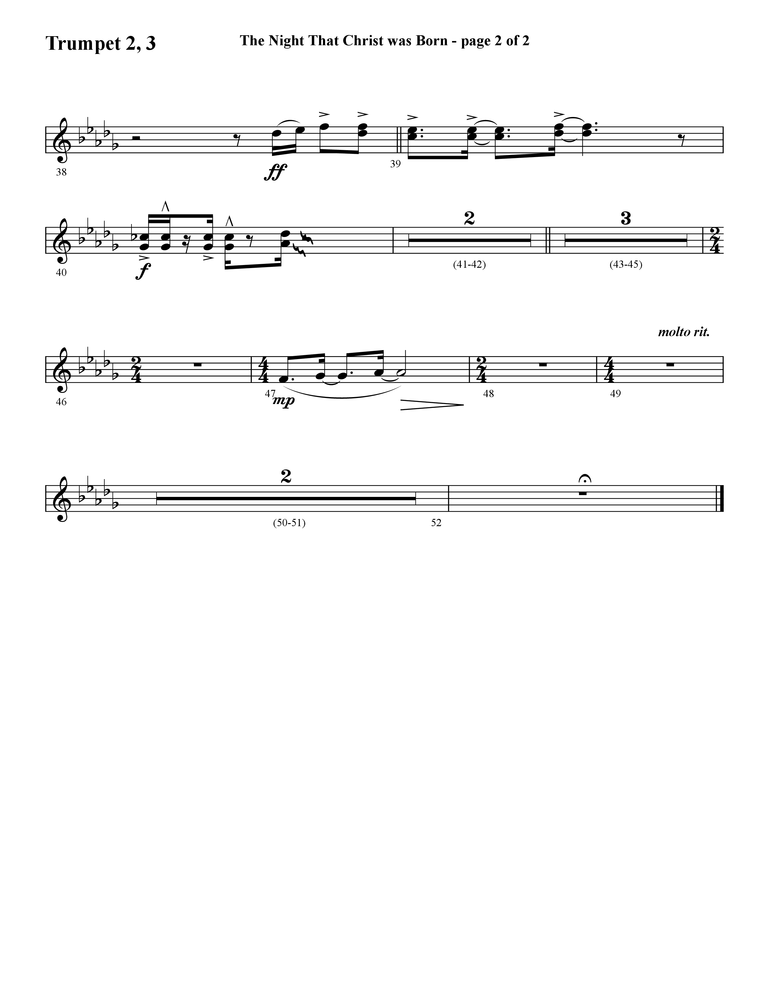 The Night That Christ Was Born (Choral Anthem SATB) Trumpet 2/3 (Lifeway Choral / Arr. Cliff Duren)