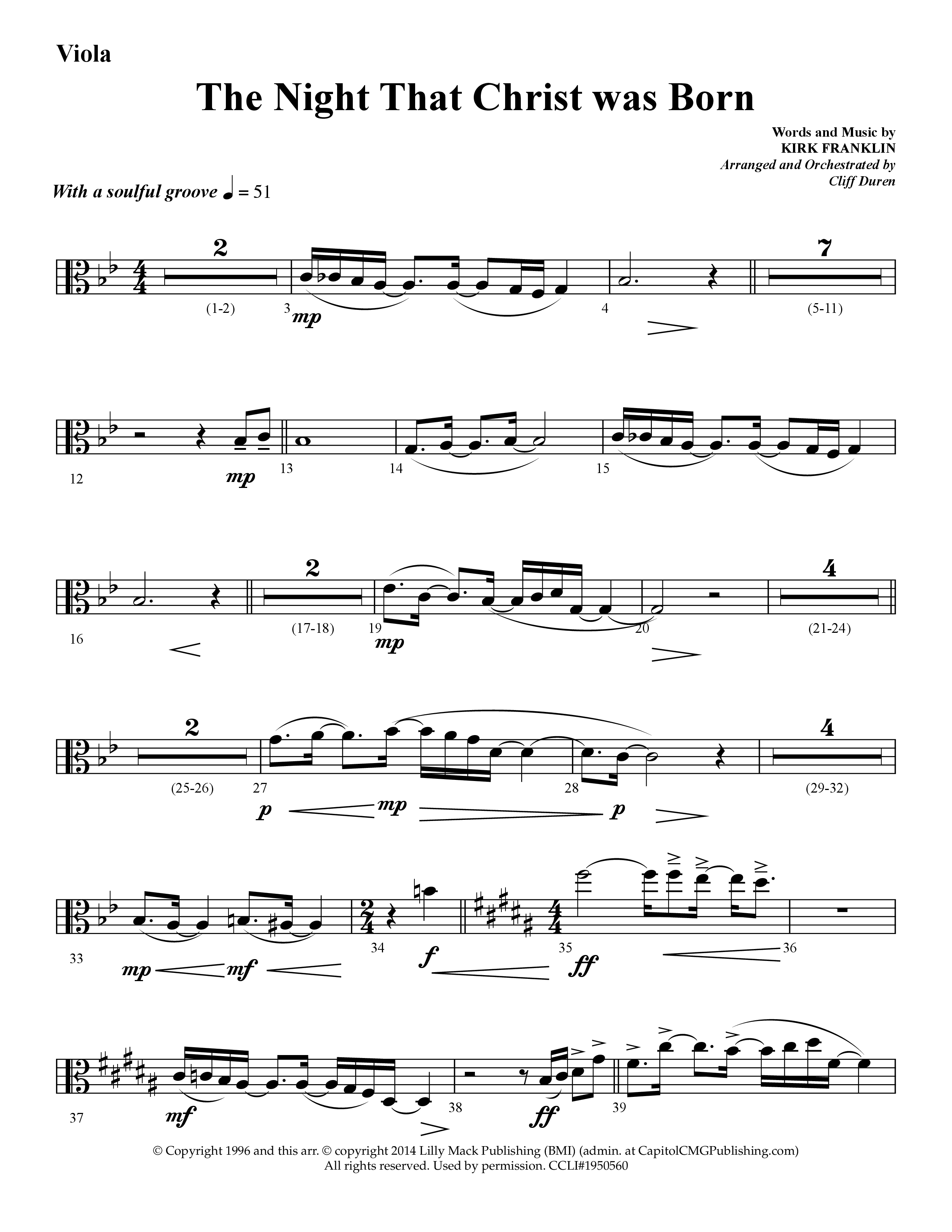 The Night That Christ Was Born (Choral Anthem SATB) Viola (Lifeway Choral / Arr. Cliff Duren)