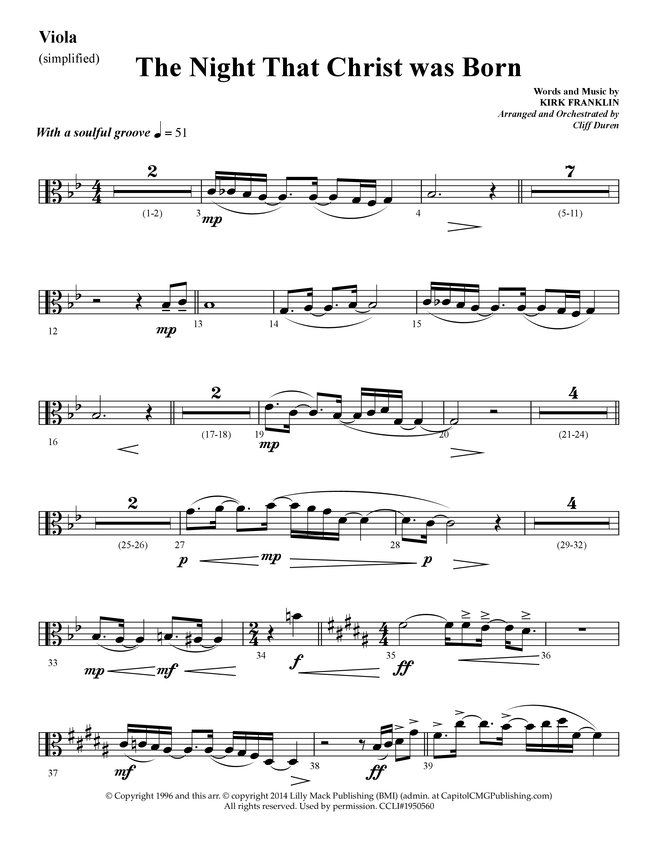 The Night That Christ Was Born (Choral Anthem SATB) Viola (Lifeway Choral / Arr. Cliff Duren)