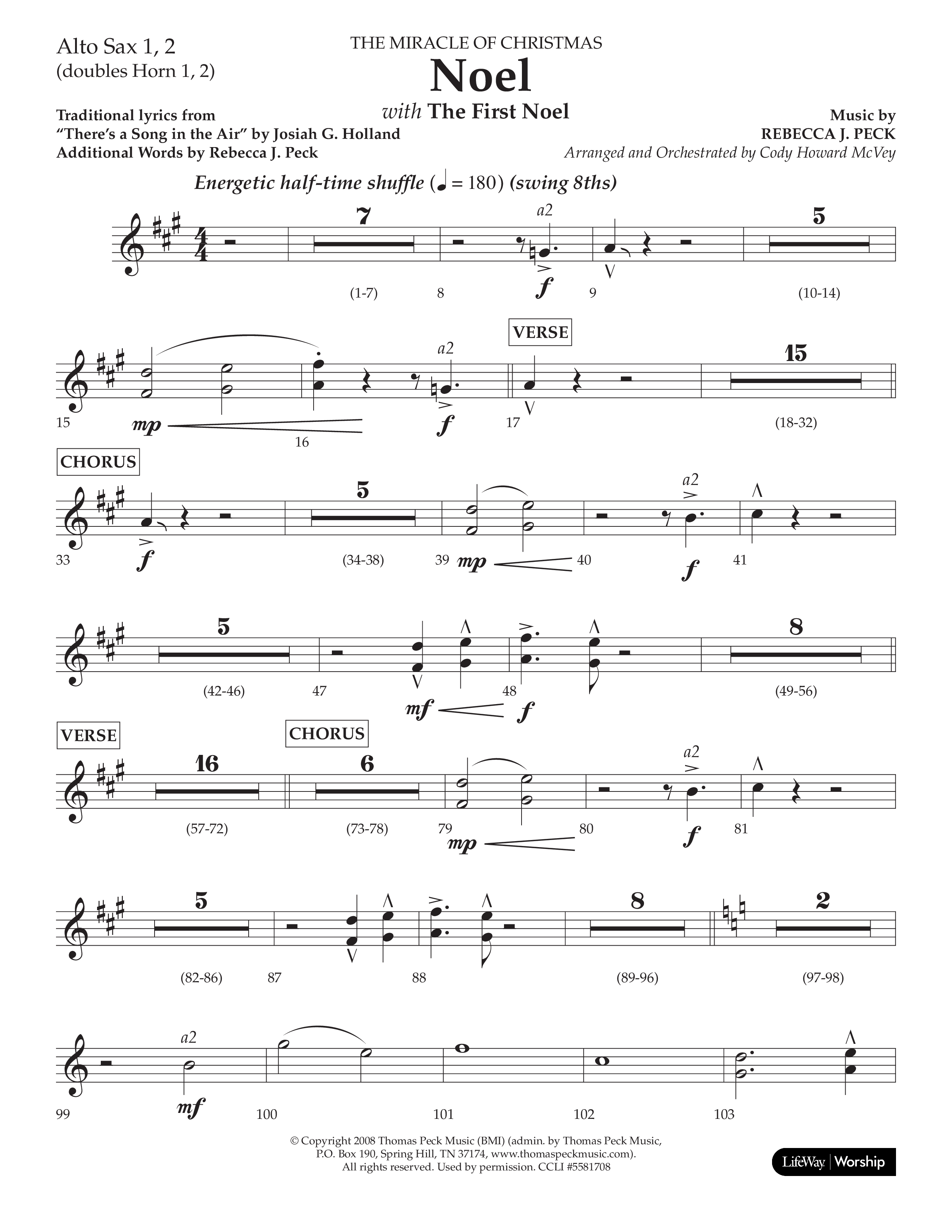 Noel (with The First Noel) (Choral Anthem SATB) Alto Sax 1/2 (Lifeway Worship / Arr. Cody McVey)