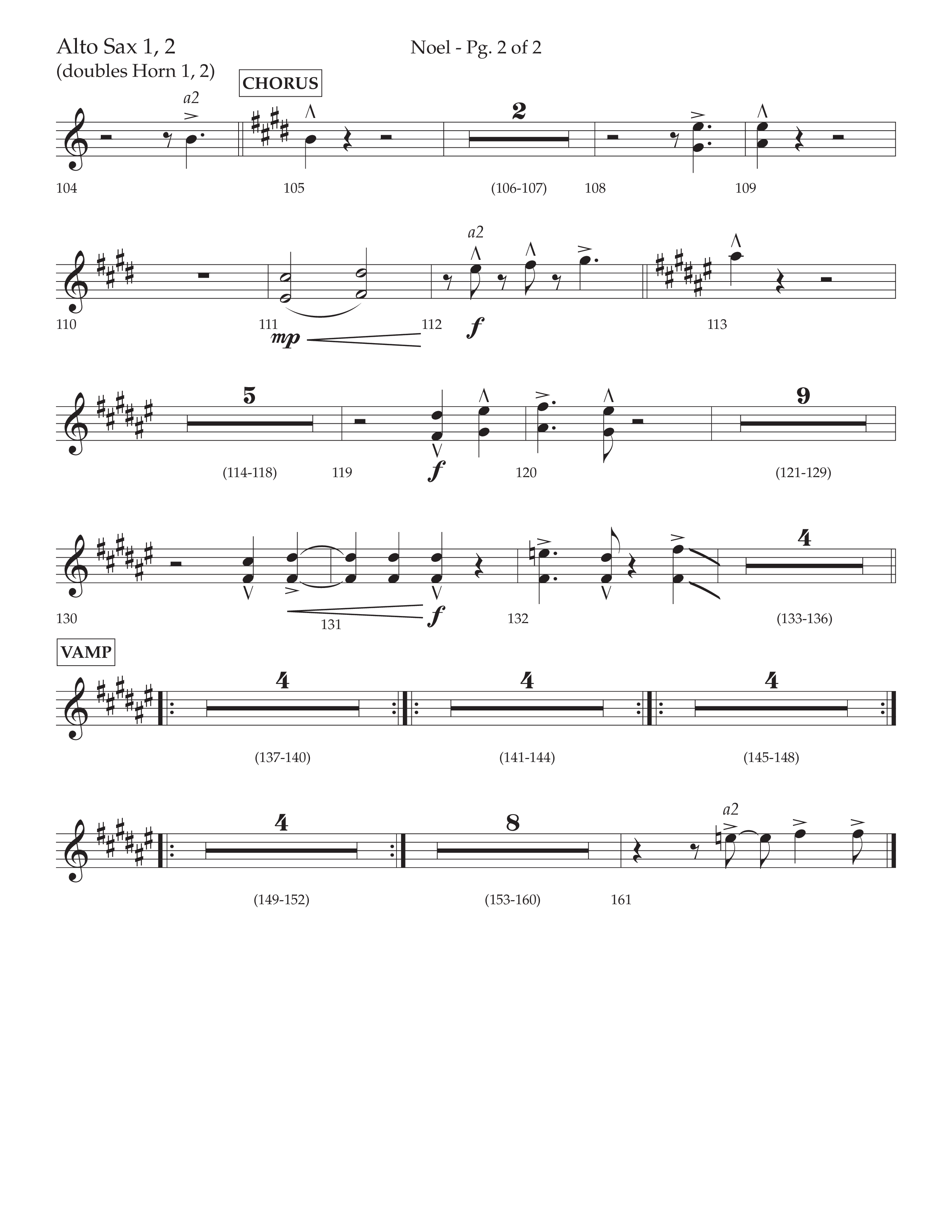 Noel (with The First Noel) (Choral Anthem SATB) Alto Sax 1/2 (Lifeway Worship / Arr. Cody McVey)