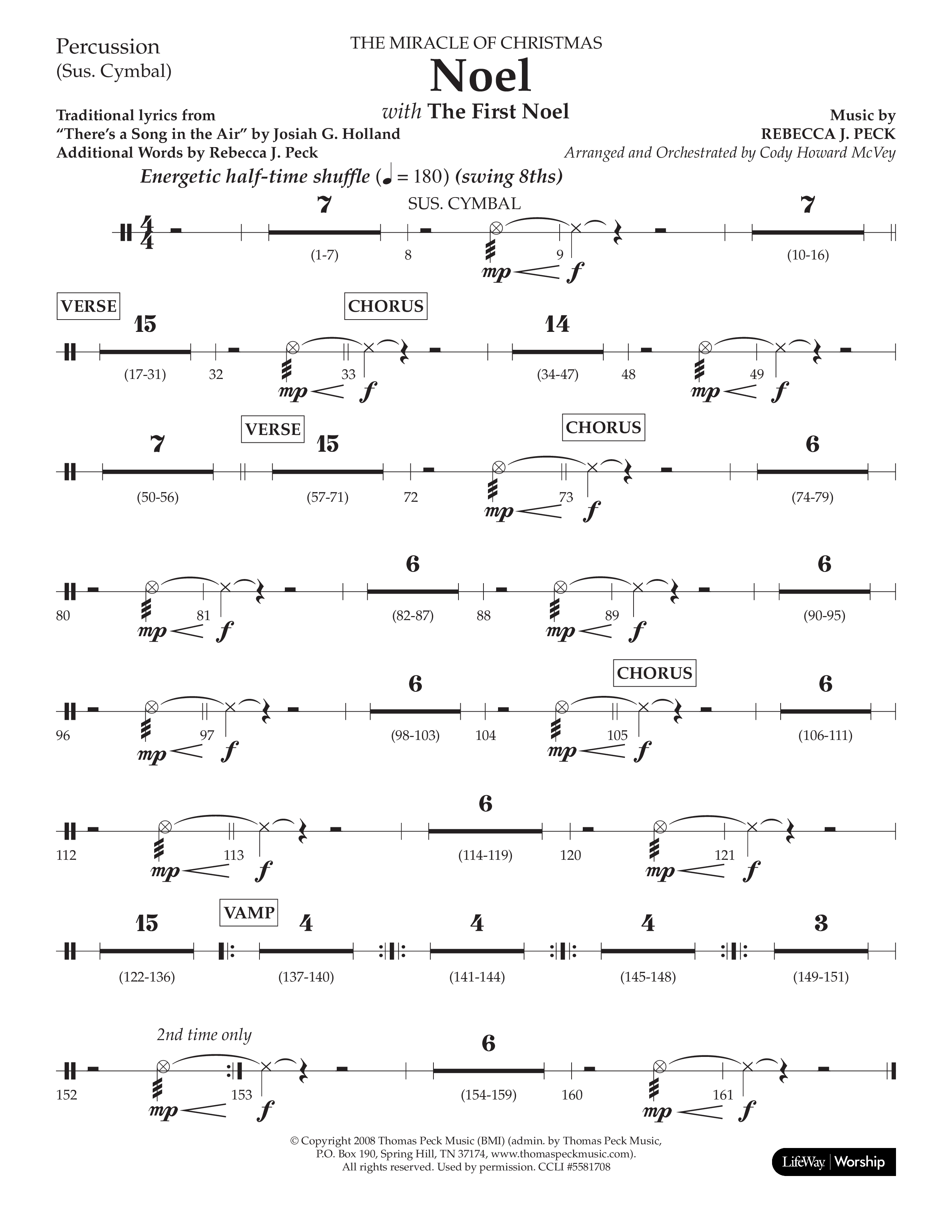 Noel (with The First Noel) (Choral Anthem SATB) Percussion (Lifeway Worship / Arr. Cody McVey)