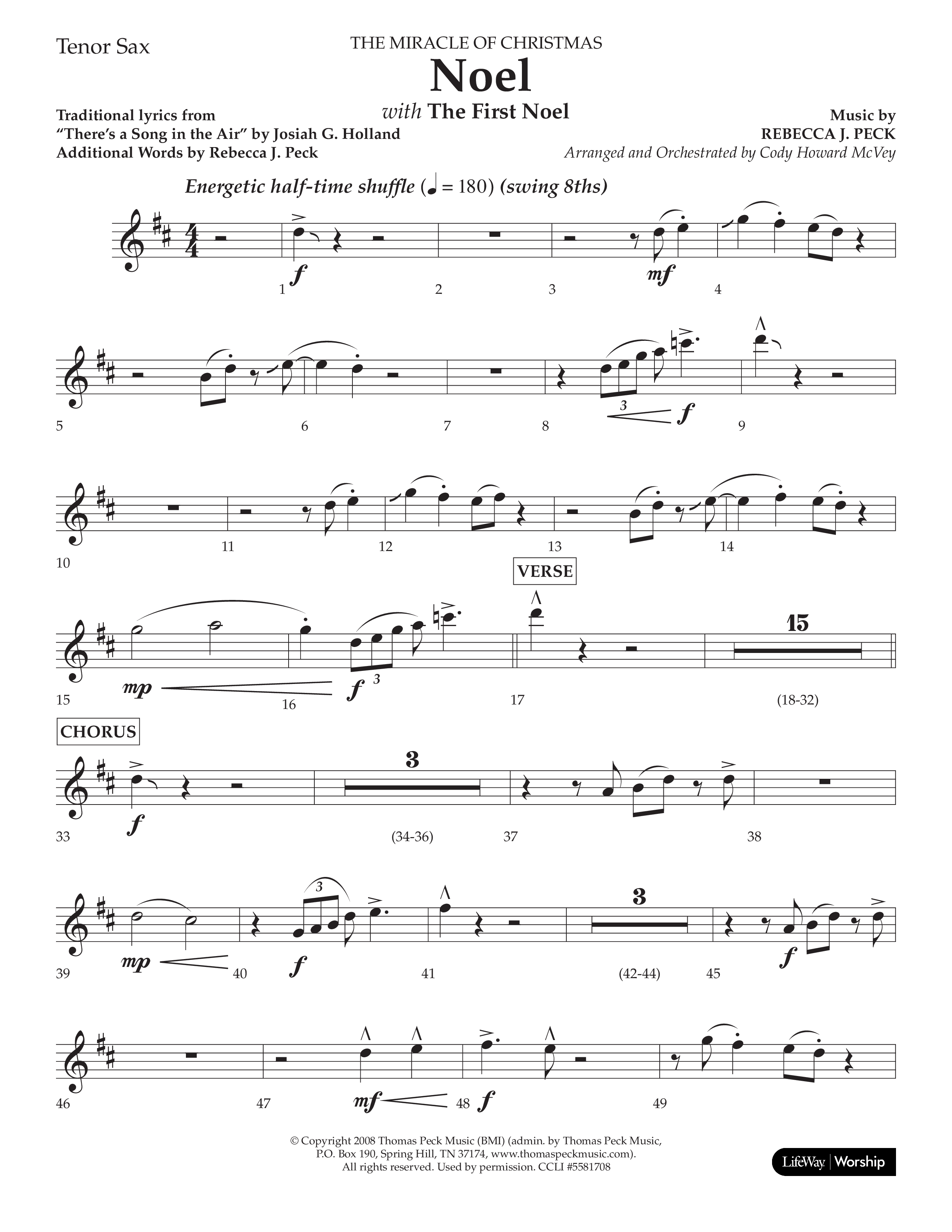 Noel (with The First Noel) (Choral Anthem SATB) Tenor Sax 1 (Lifeway Worship / Arr. Cody McVey)