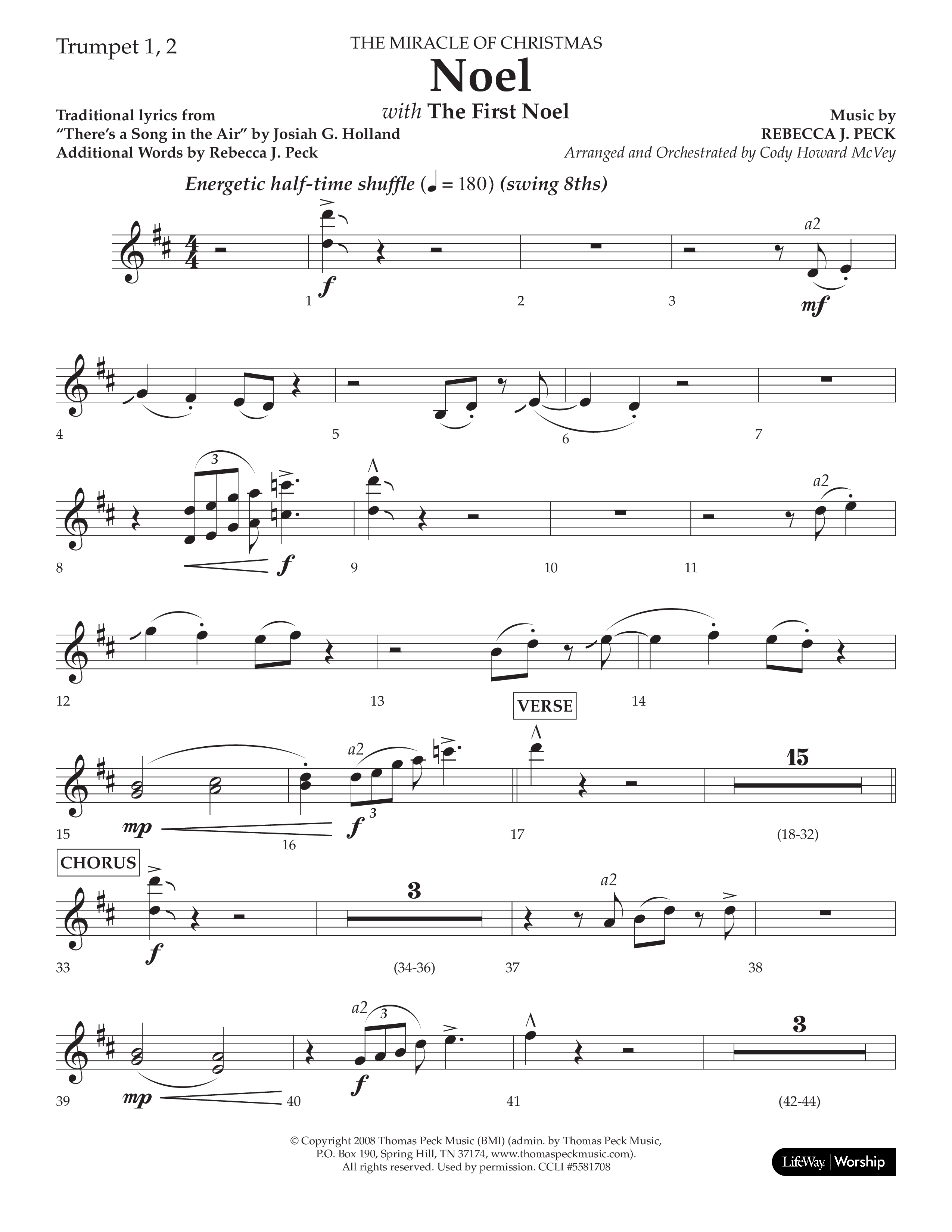 Noel (with The First Noel) (Choral Anthem SATB) Trumpet 1,2 (Lifeway Worship / Arr. Cody McVey)