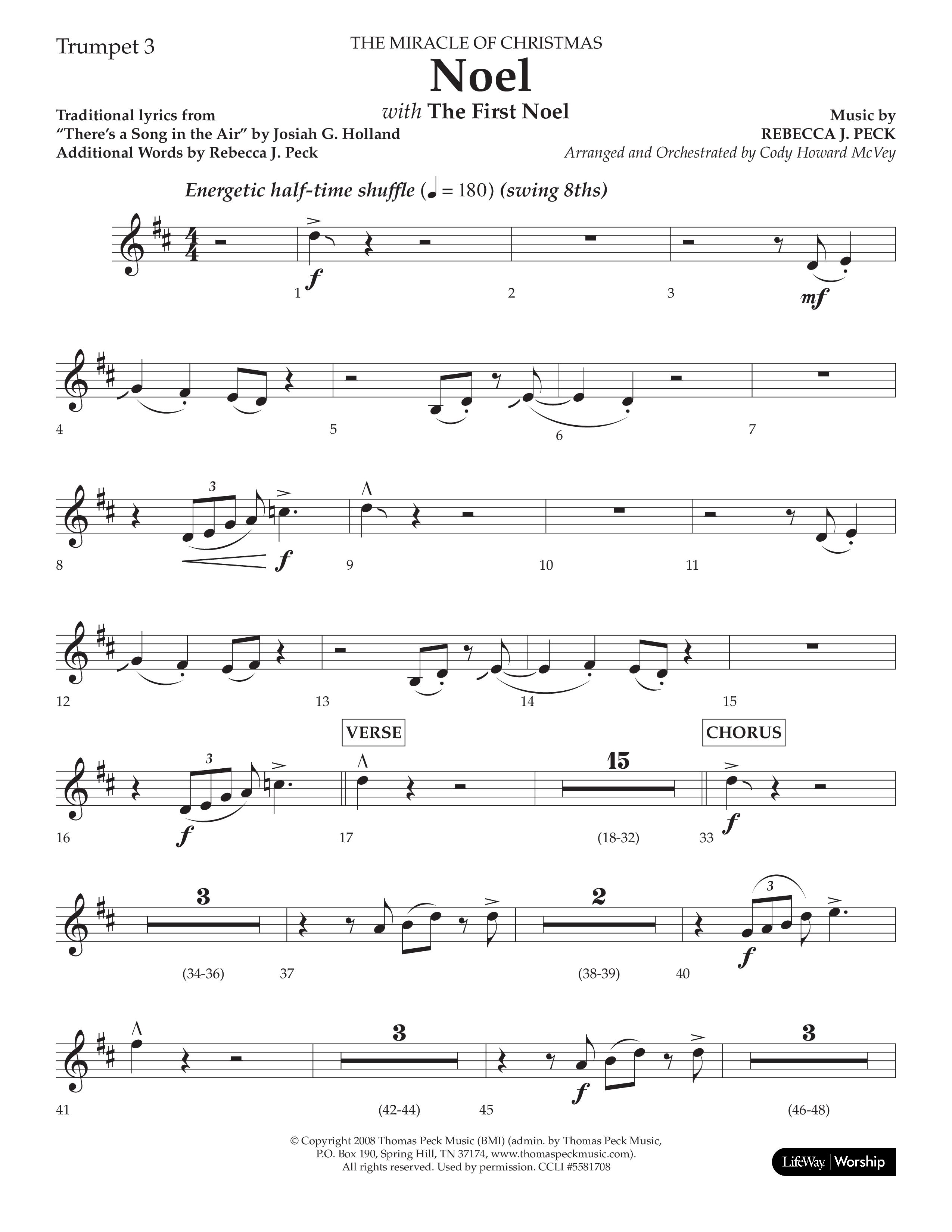 Noel (with The First Noel) (Choral Anthem SATB) Trumpet 3 (Lifeway Worship / Arr. Cody McVey)