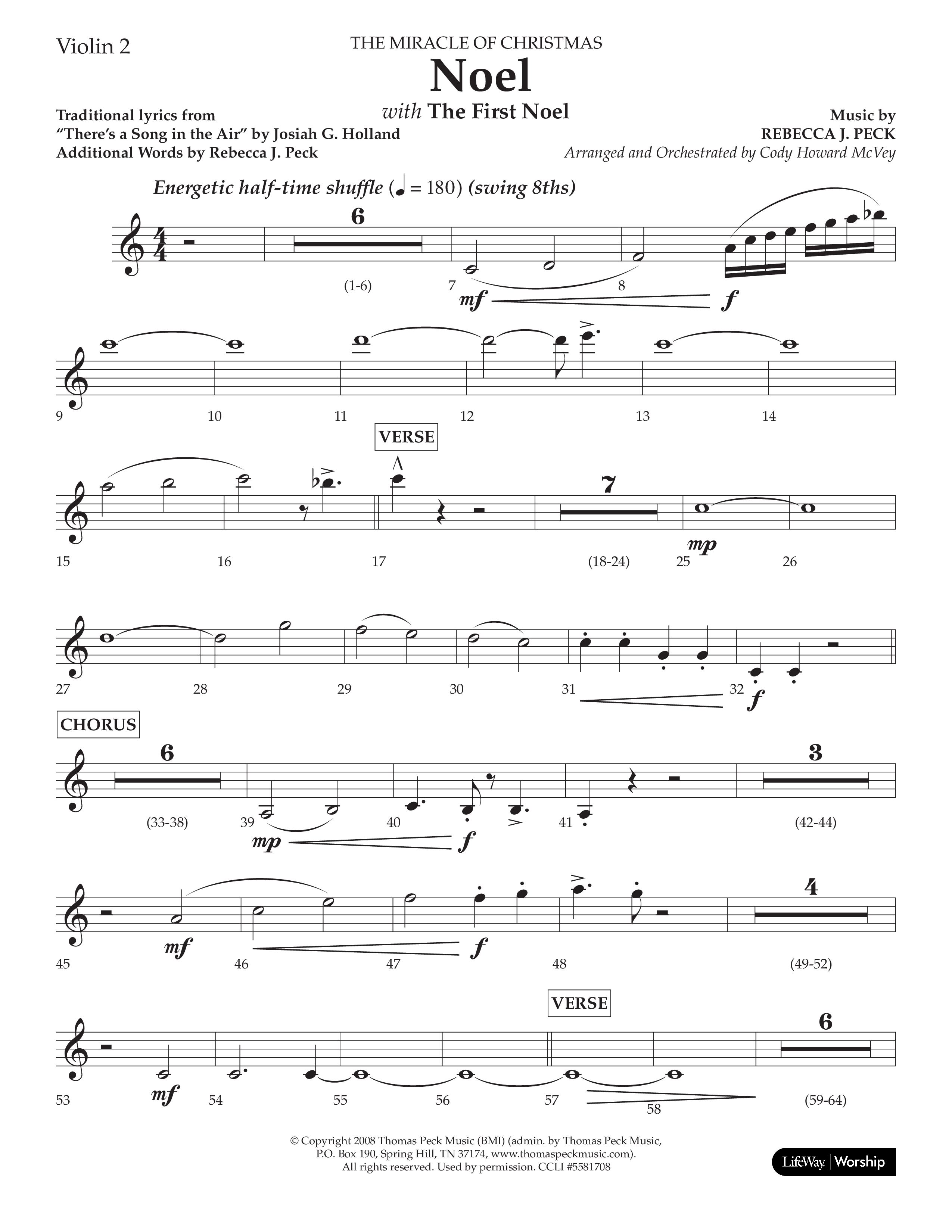 Noel (with The First Noel) (Choral Anthem SATB) Violin 2 (Lifeway Worship / Arr. Cody McVey)