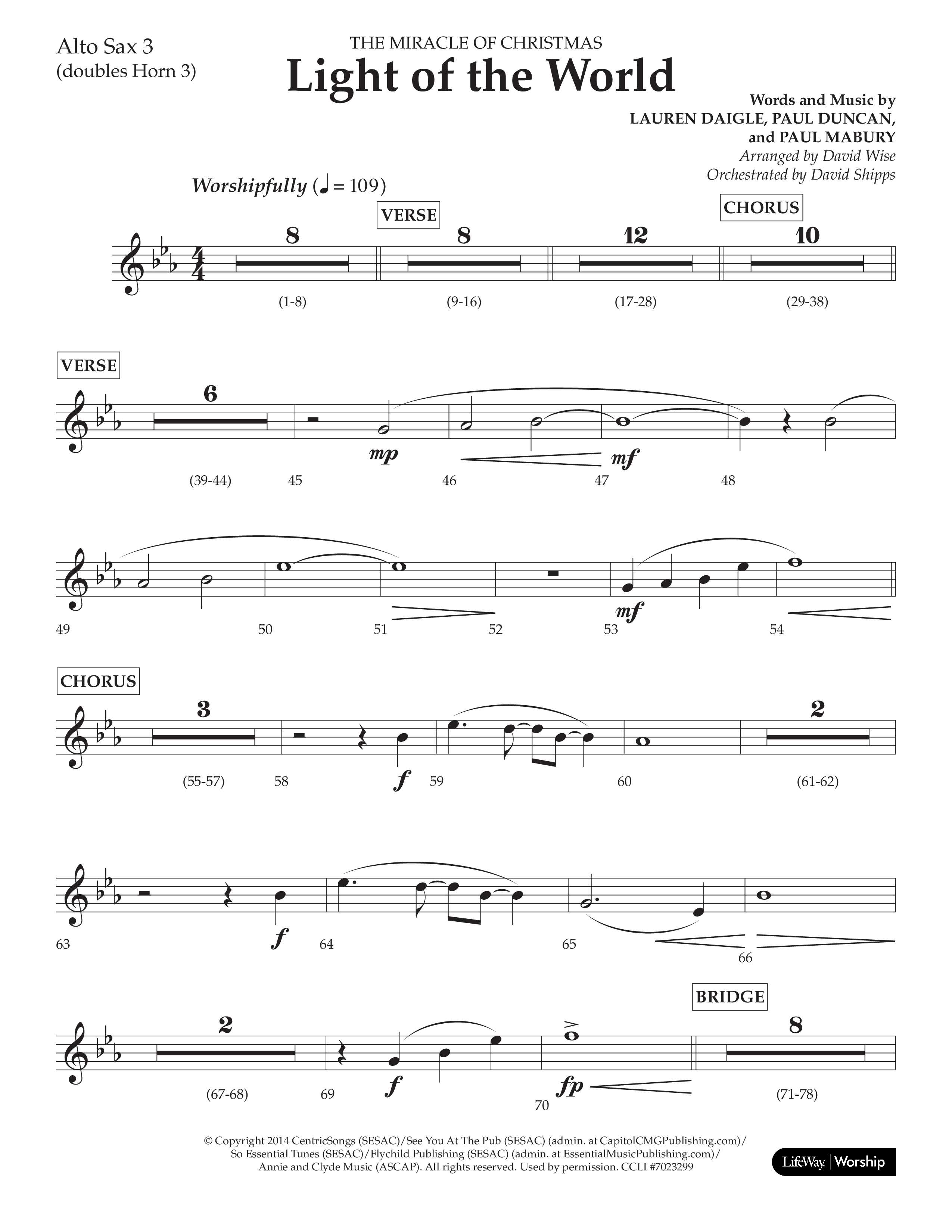 Light Of The World (Choral Anthem SATB) Alto Sax (Lifeway Choral / Arr. David Wise)