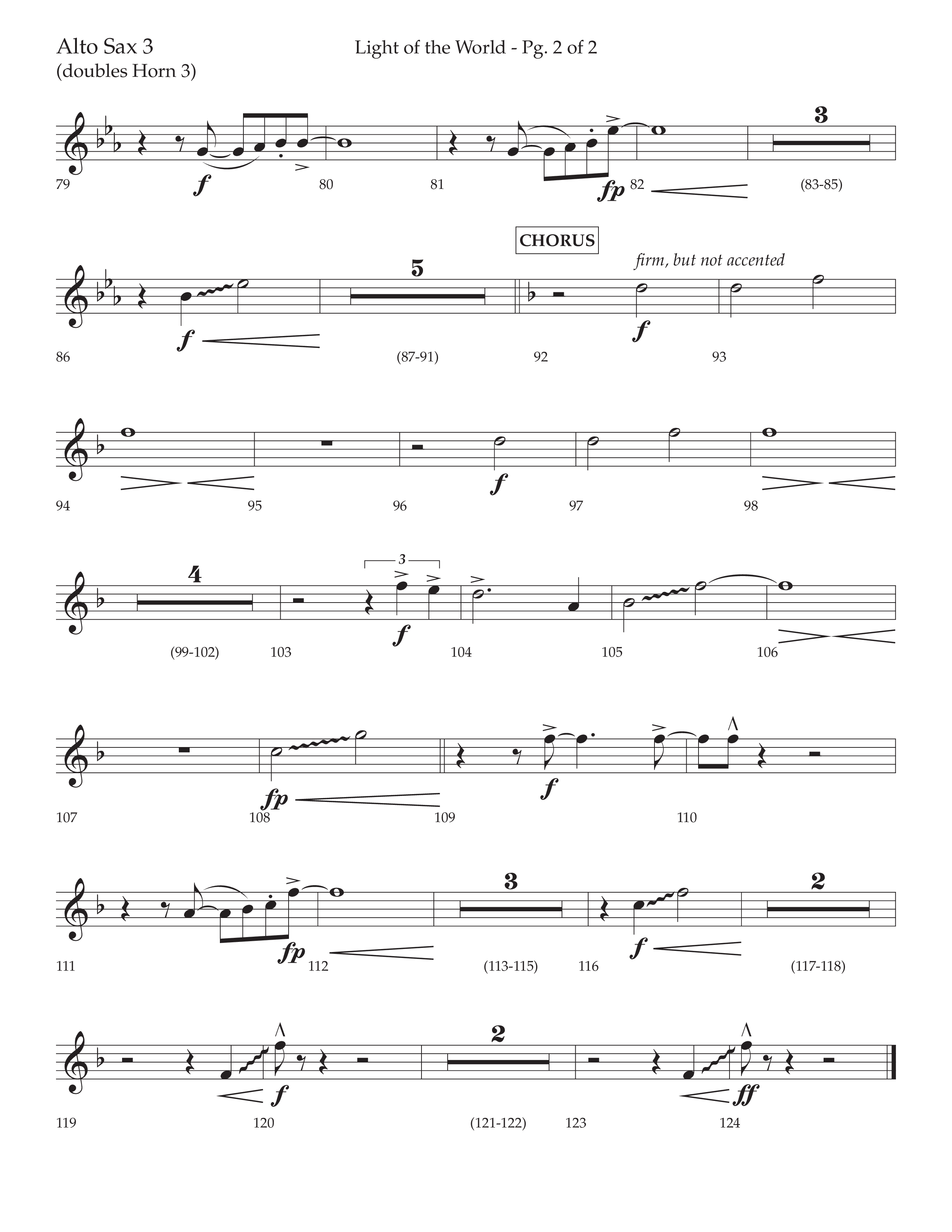 Light Of The World (Choral Anthem SATB) Alto Sax (Lifeway Choral / Arr. David Wise)