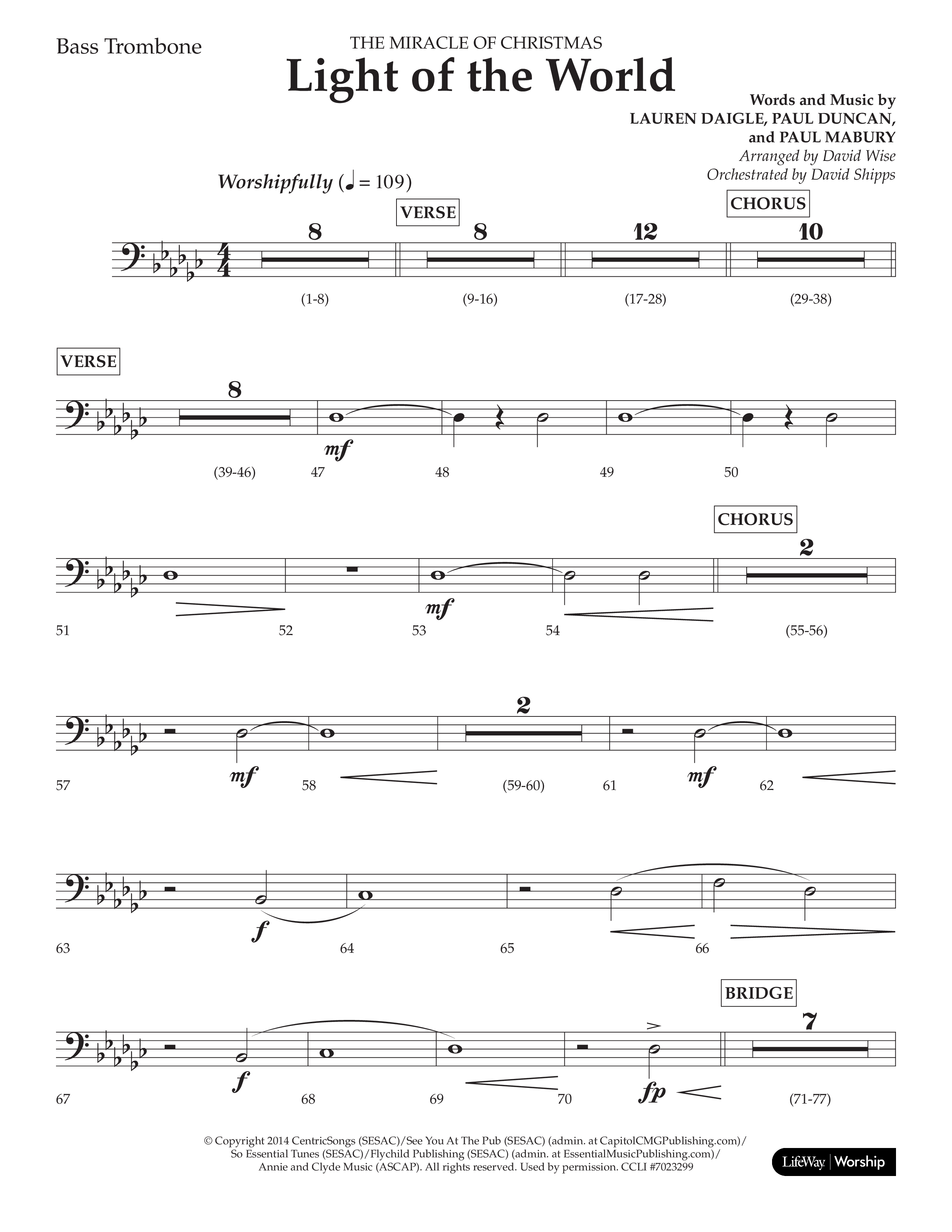 Light Of The World (Choral Anthem SATB) Bass Trombone (Lifeway Choral / Arr. David Wise)