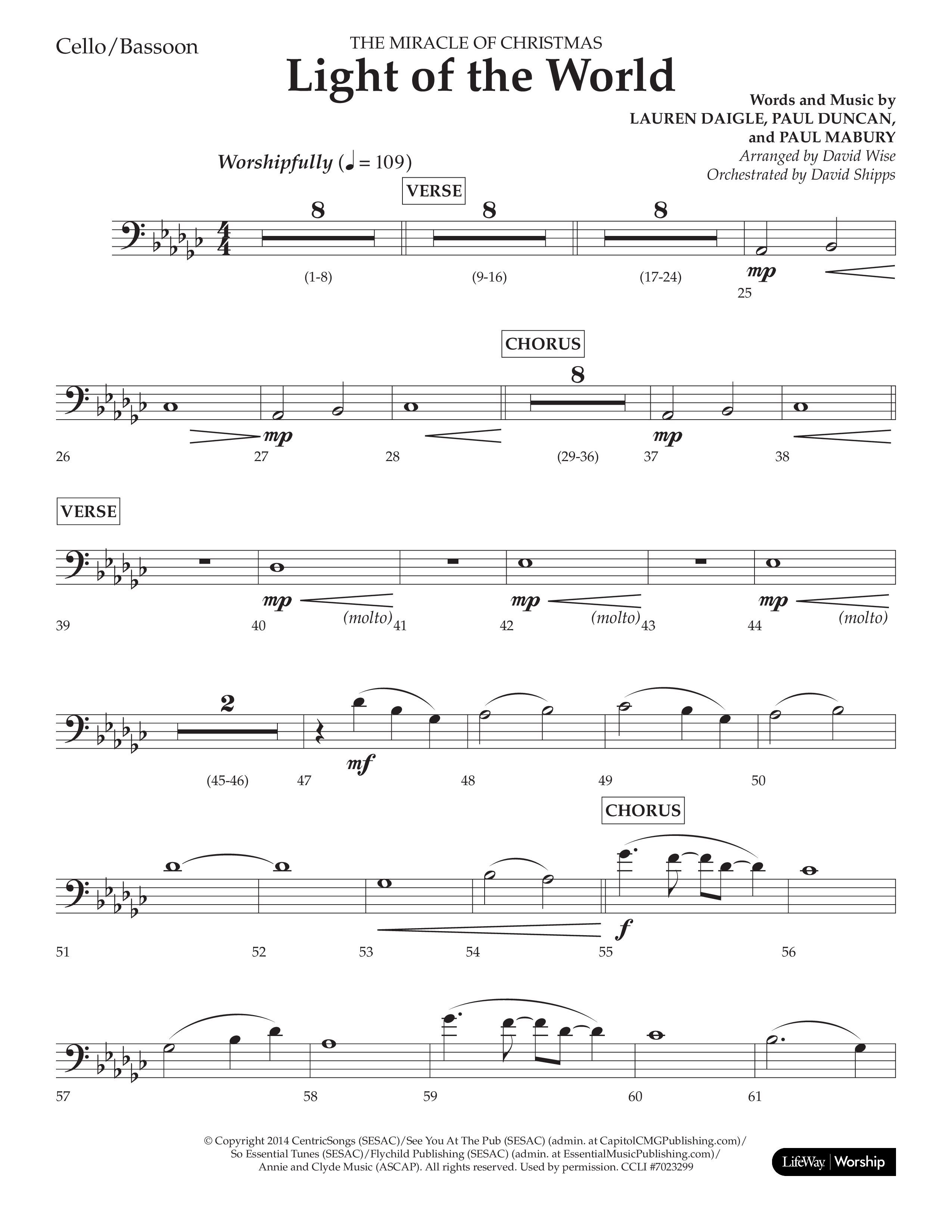 Light Of The World (Choral Anthem SATB) Cello (Lifeway Choral / Arr. David Wise)