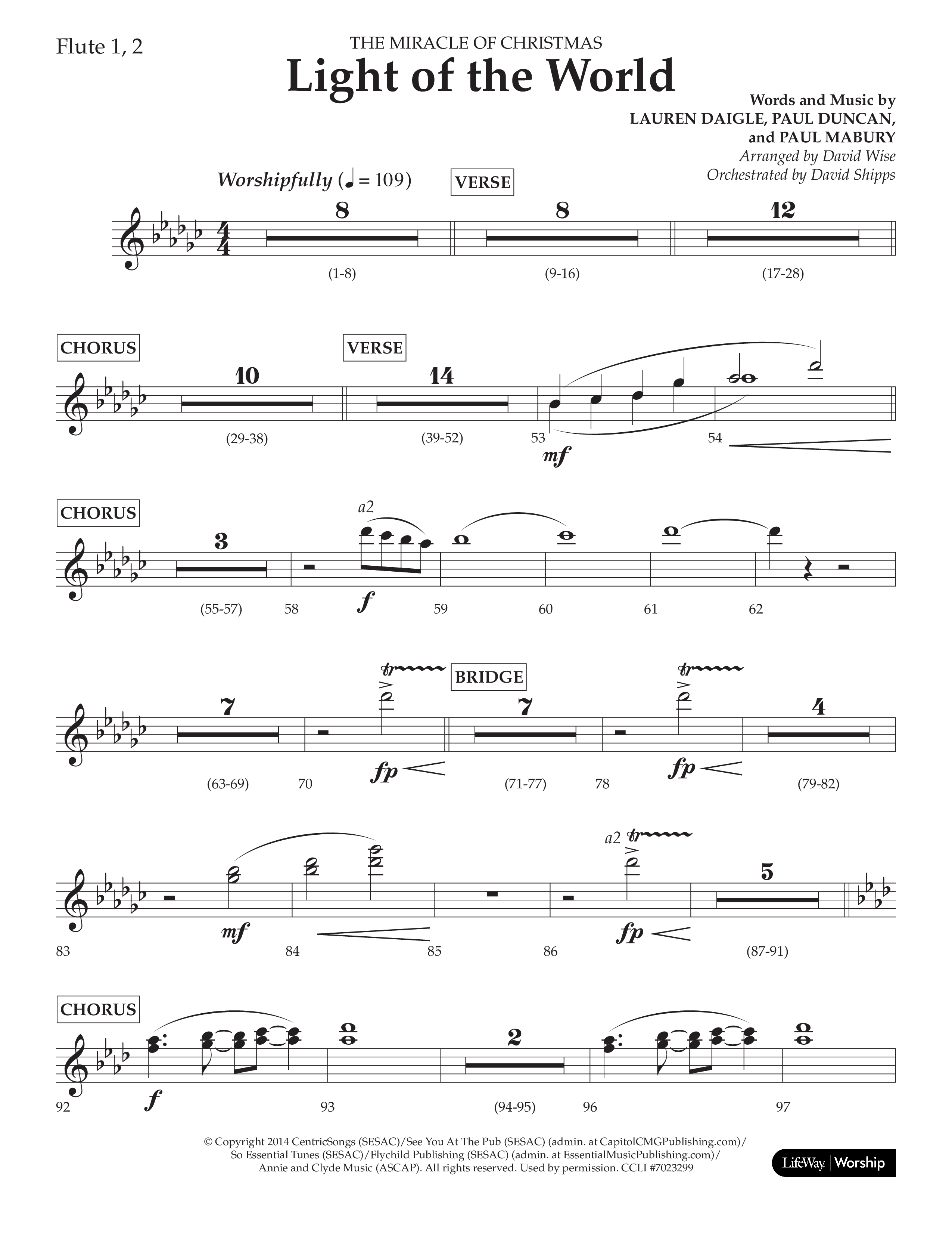Light Of The World (Choral Anthem SATB) Flute 1/2 (Lifeway Choral / Arr. David Wise)