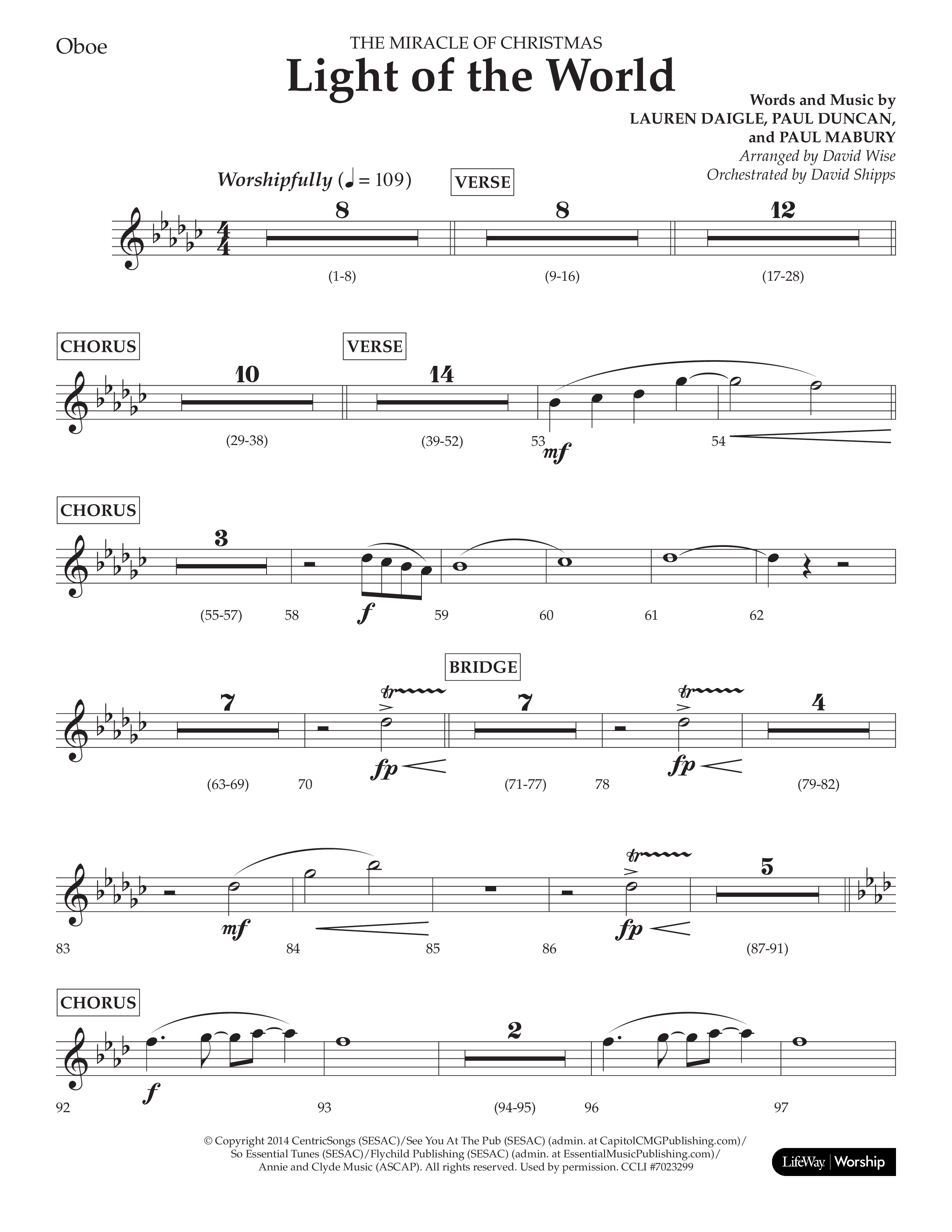 Light Of The World (Choral Anthem SATB) Oboe (Lifeway Choral / Arr. David Wise)