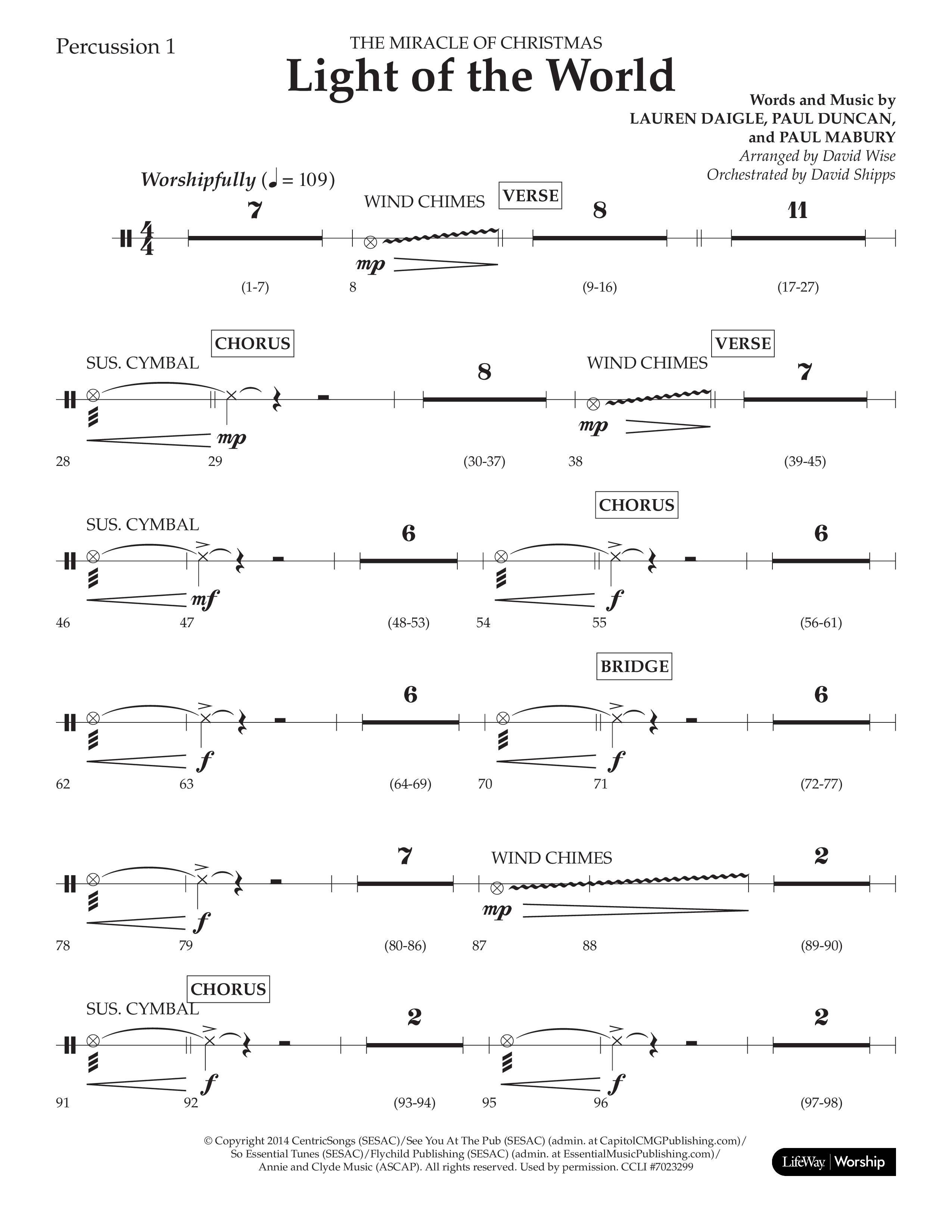 Light Of The World (Choral Anthem SATB) Percussion (Lifeway Choral / Arr. David Wise)