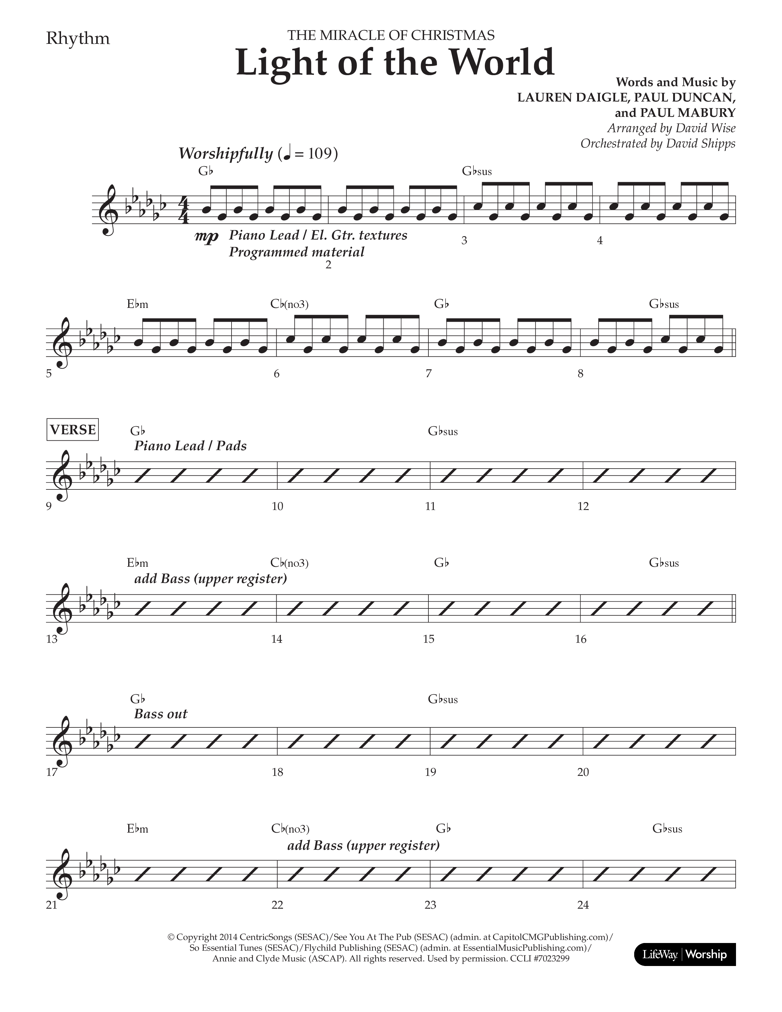 Light Of The World (Choral Anthem SATB) Rhythm Chart (Lifeway Choral / Arr. David Wise)