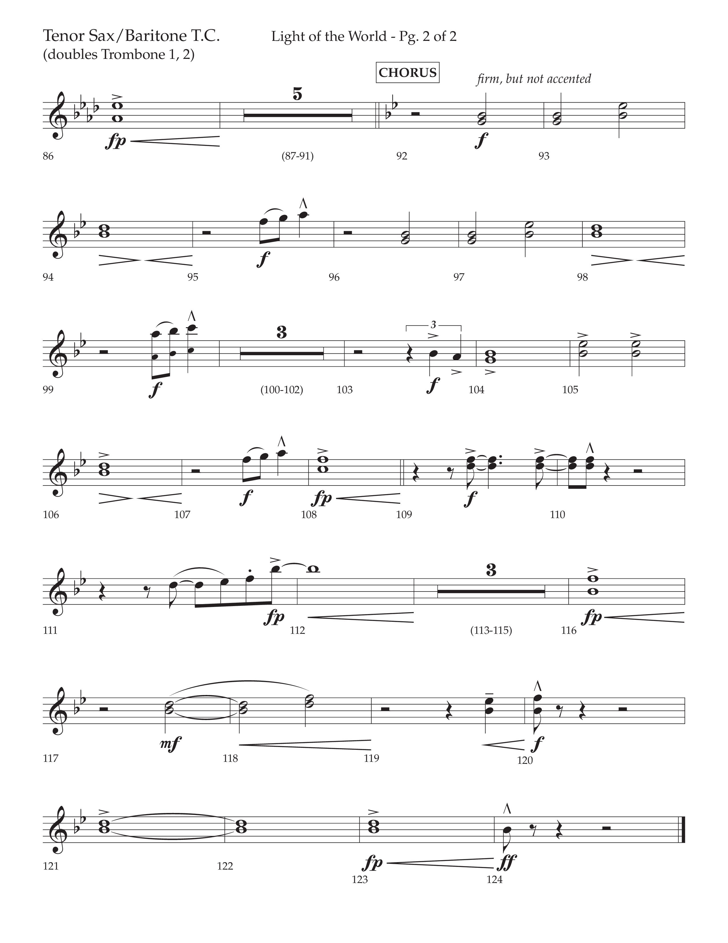Light Of The World (Choral Anthem SATB) Tenor Sax/Baritone T.C. (Lifeway Choral / Arr. David Wise)
