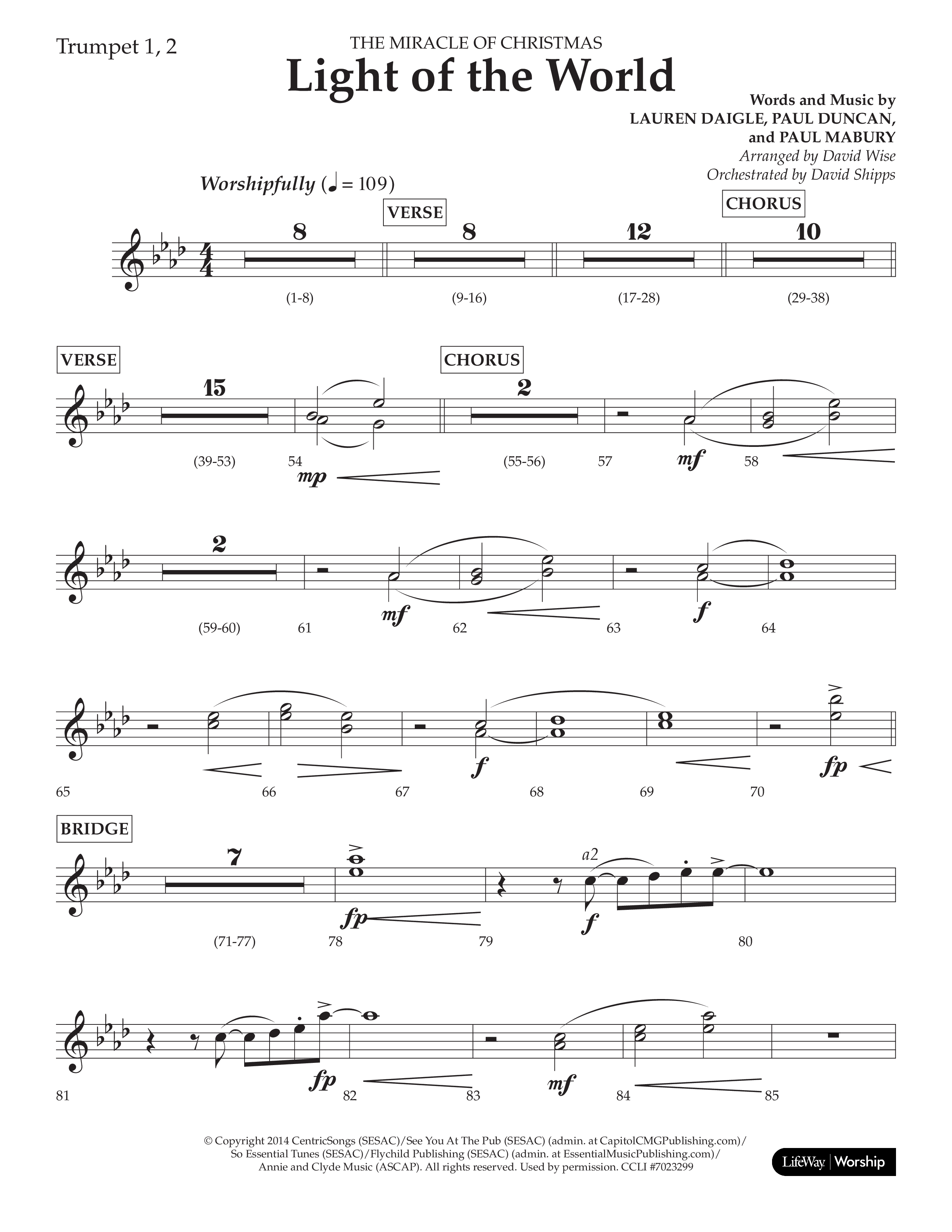 Light Of The World (Choral Anthem SATB) Trumpet 1,2 (Lifeway Choral / Arr. David Wise)