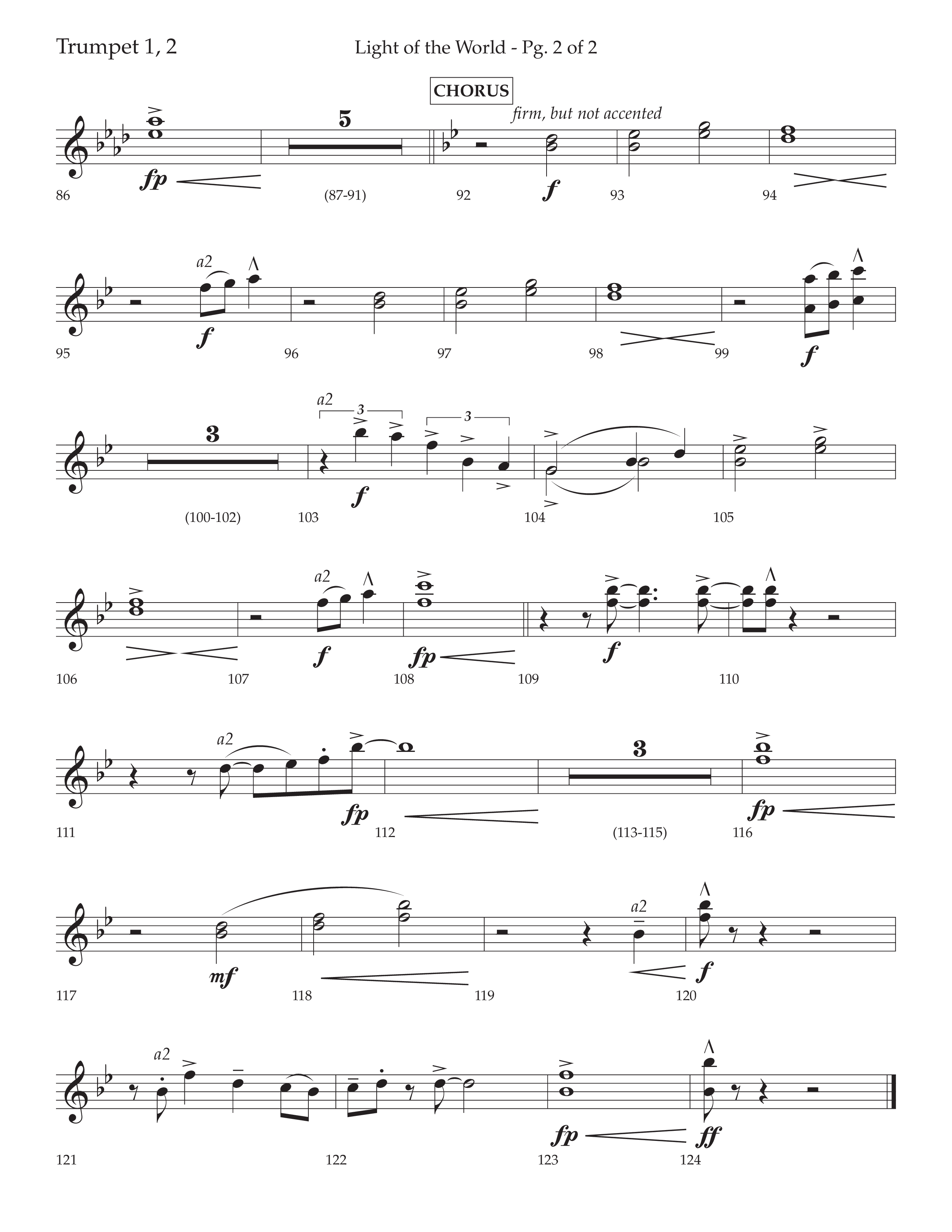 Light Of The World (Choral Anthem SATB) Trumpet 1,2 (Lifeway Choral / Arr. David Wise)