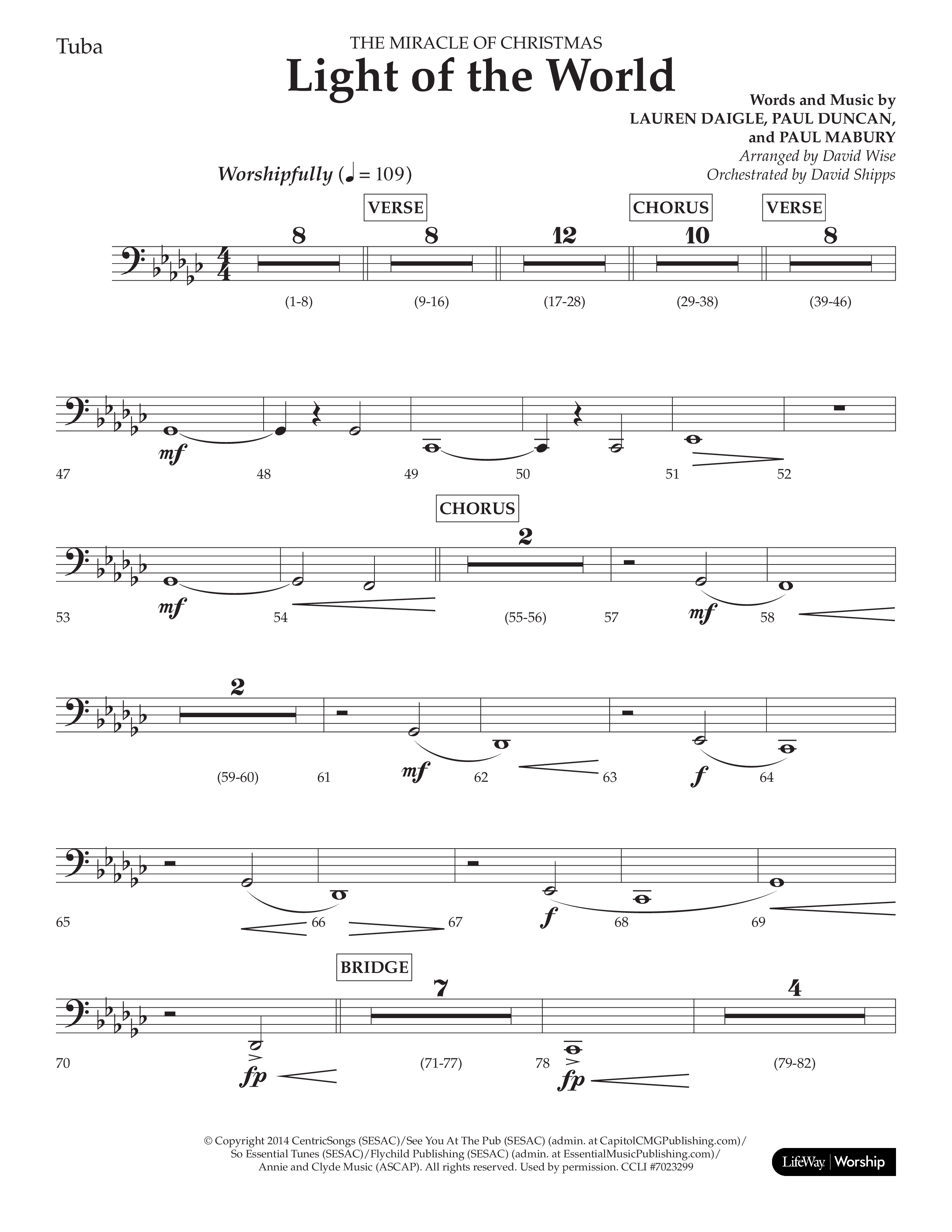 Light Of The World (Choral Anthem SATB) Tuba (Lifeway Choral / Arr. David Wise)