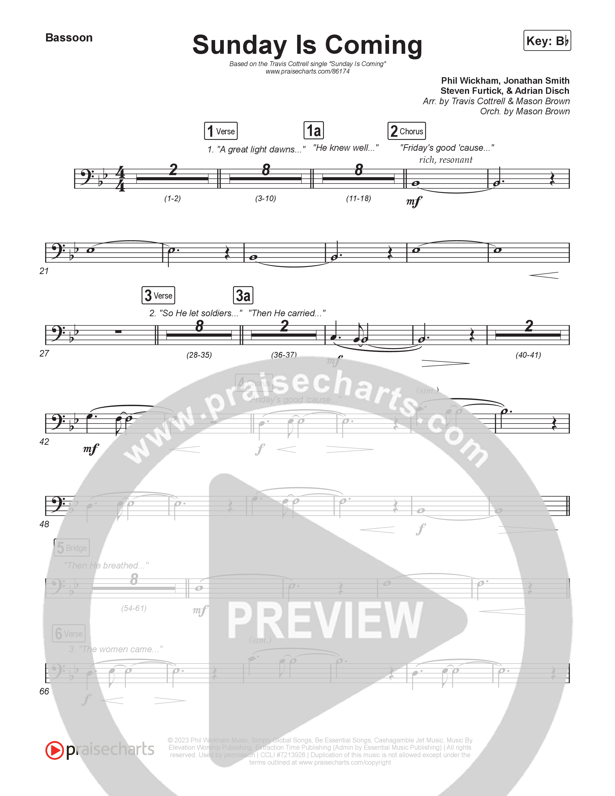 Sunday Is Coming (Single) Choral/SATB Bassoon (Travis Cottrell / Arr. Mason Brown)