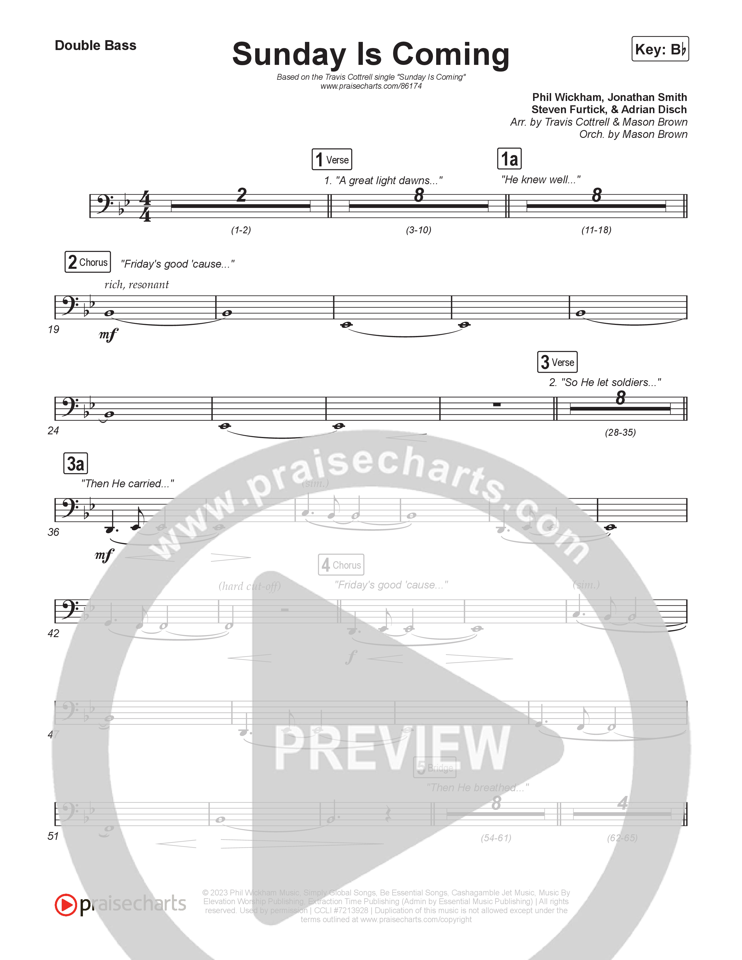 Sunday Is Coming (Single) Choral/SATB String Bass (Travis Cottrell / Arr. Mason Brown)