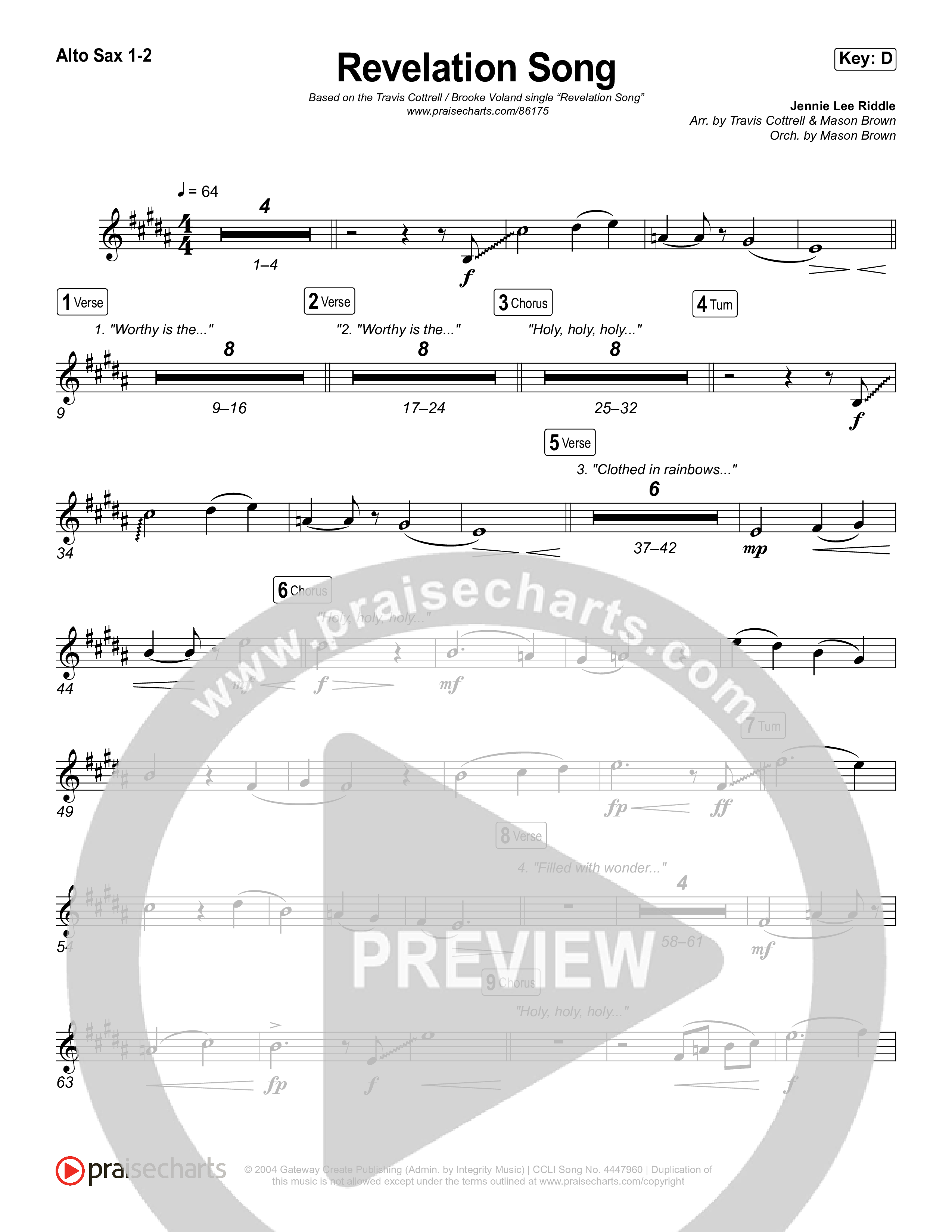 Revelation Song (Choral/SATB) Sax Pack (Brooke Voland / Travis Cottrell / Arr. Mason Brown)