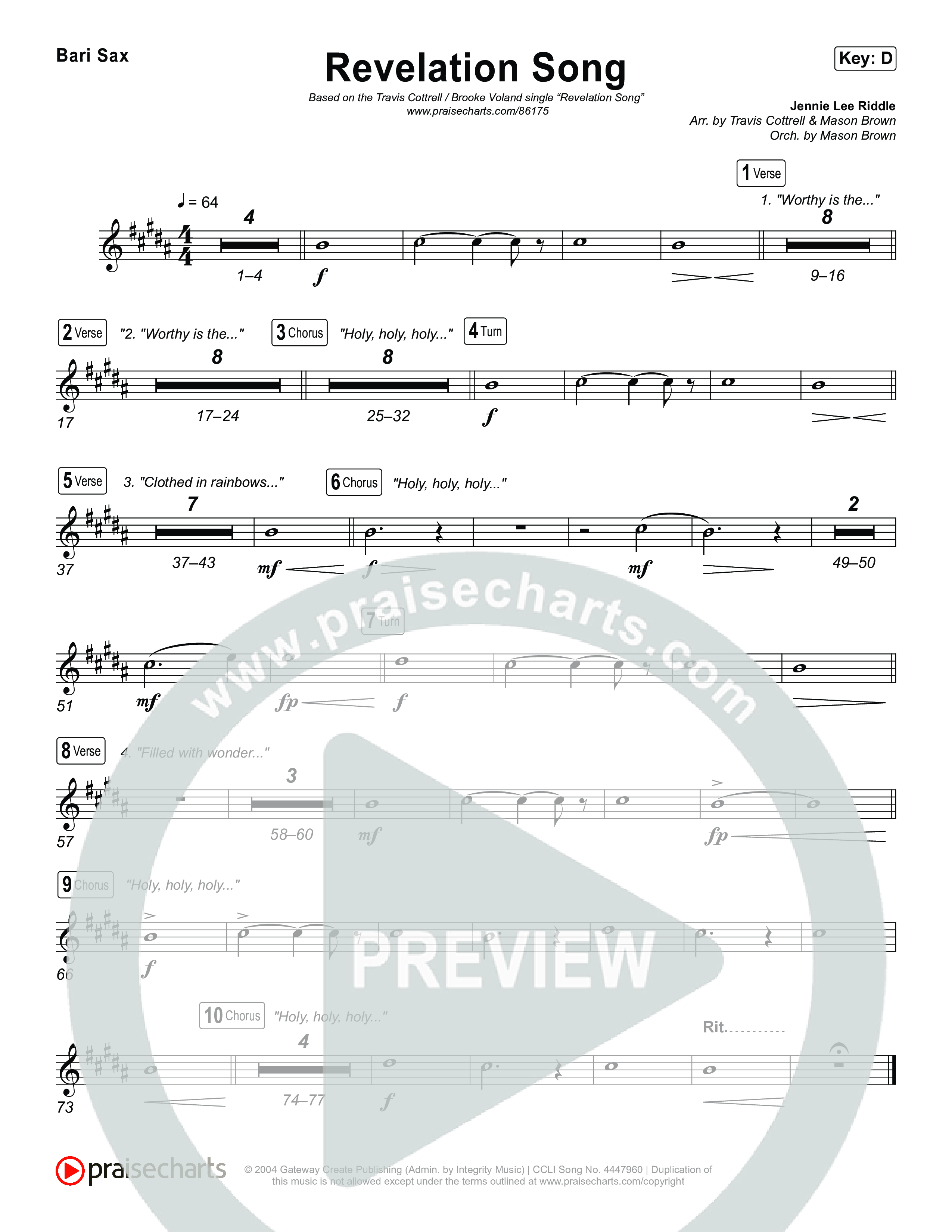 Revelation Song (Choral/SATB) Bari Sax (Brooke Voland / Travis Cottrell / Arr. Mason Brown)