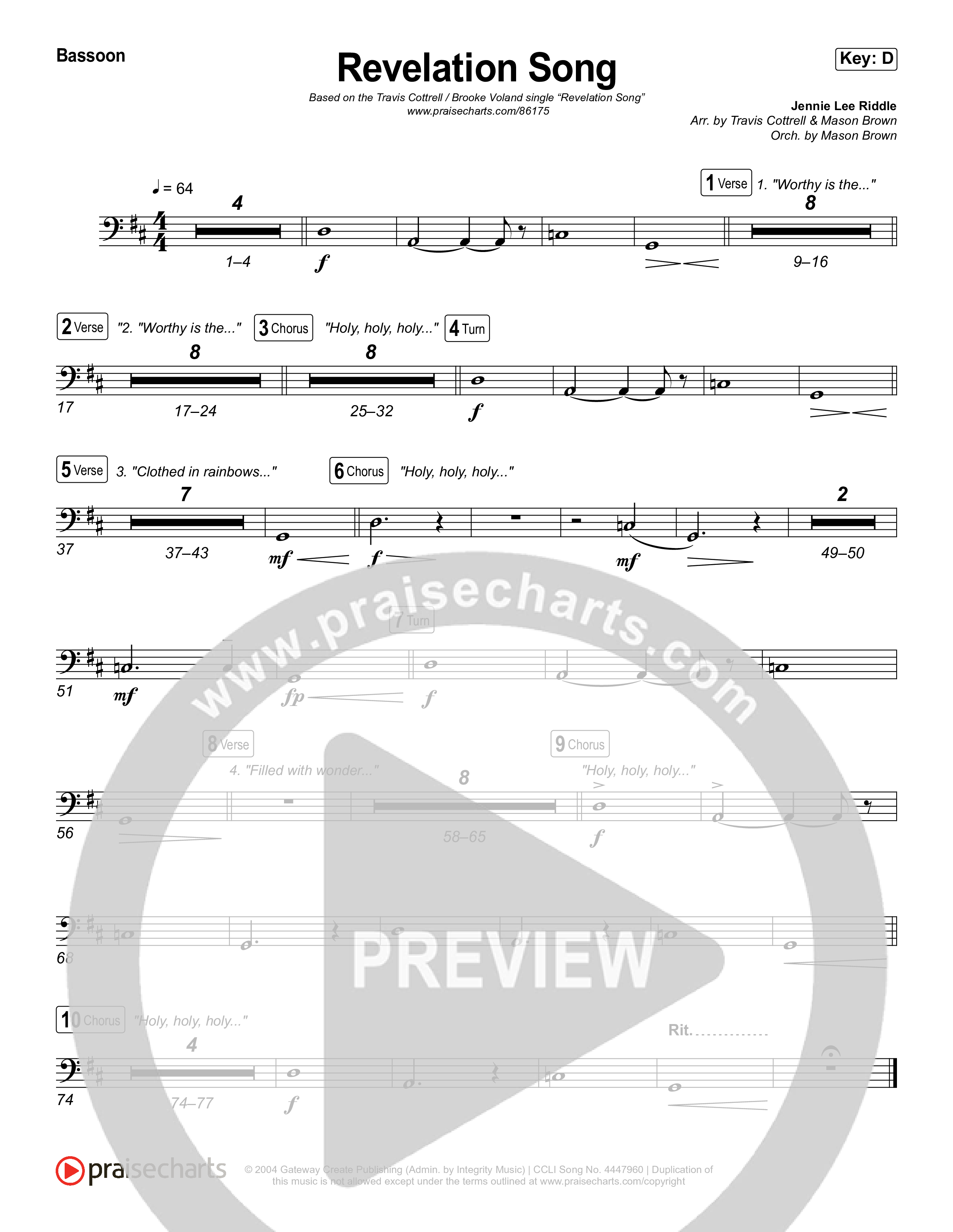 Revelation Song (Choral/SATB) Bassoon (Brooke Voland / Travis Cottrell / Arr. Mason Brown)