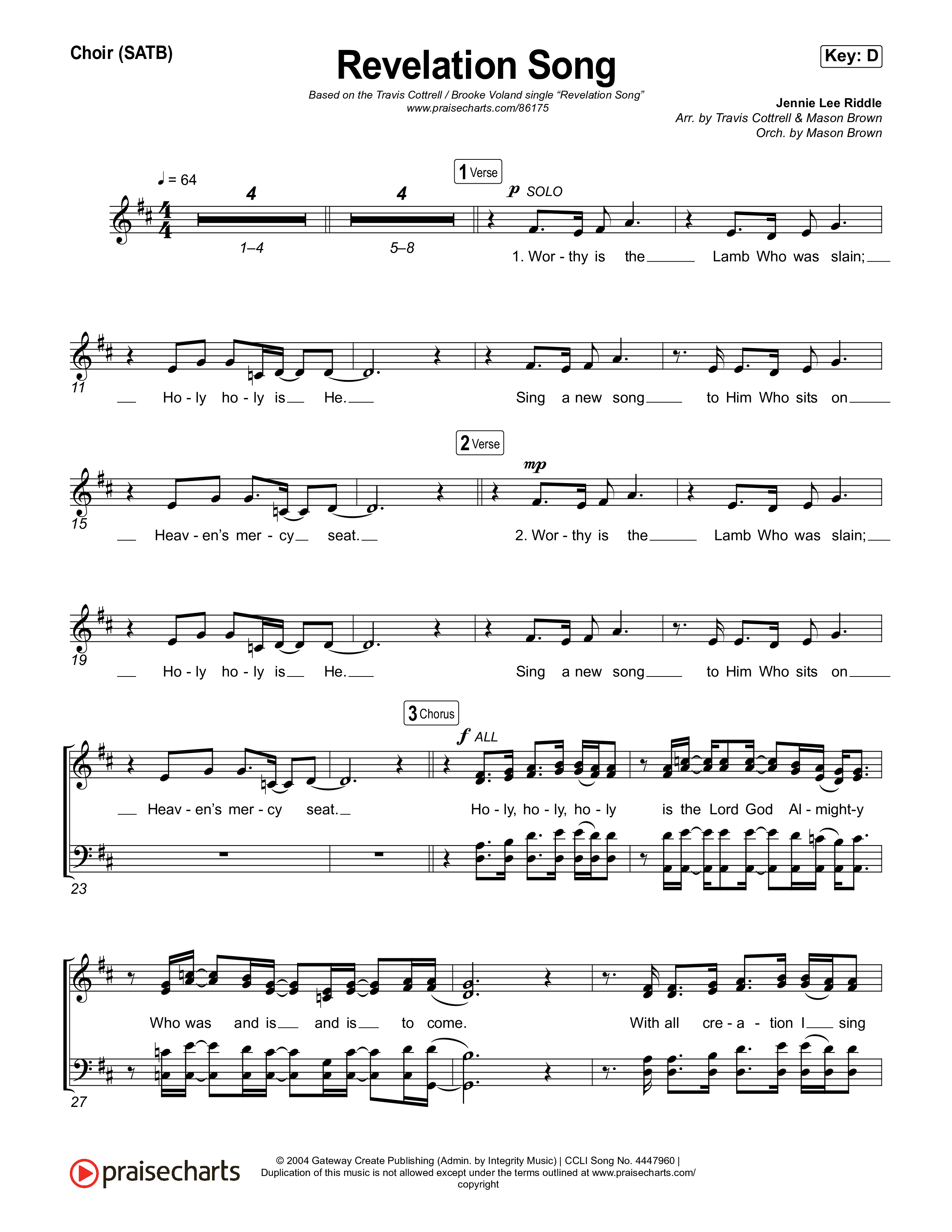 Revelation Song (Choral/SATB) Choir Sheet (SATB) (Brooke Voland / Travis Cottrell / Arr. Mason Brown)
