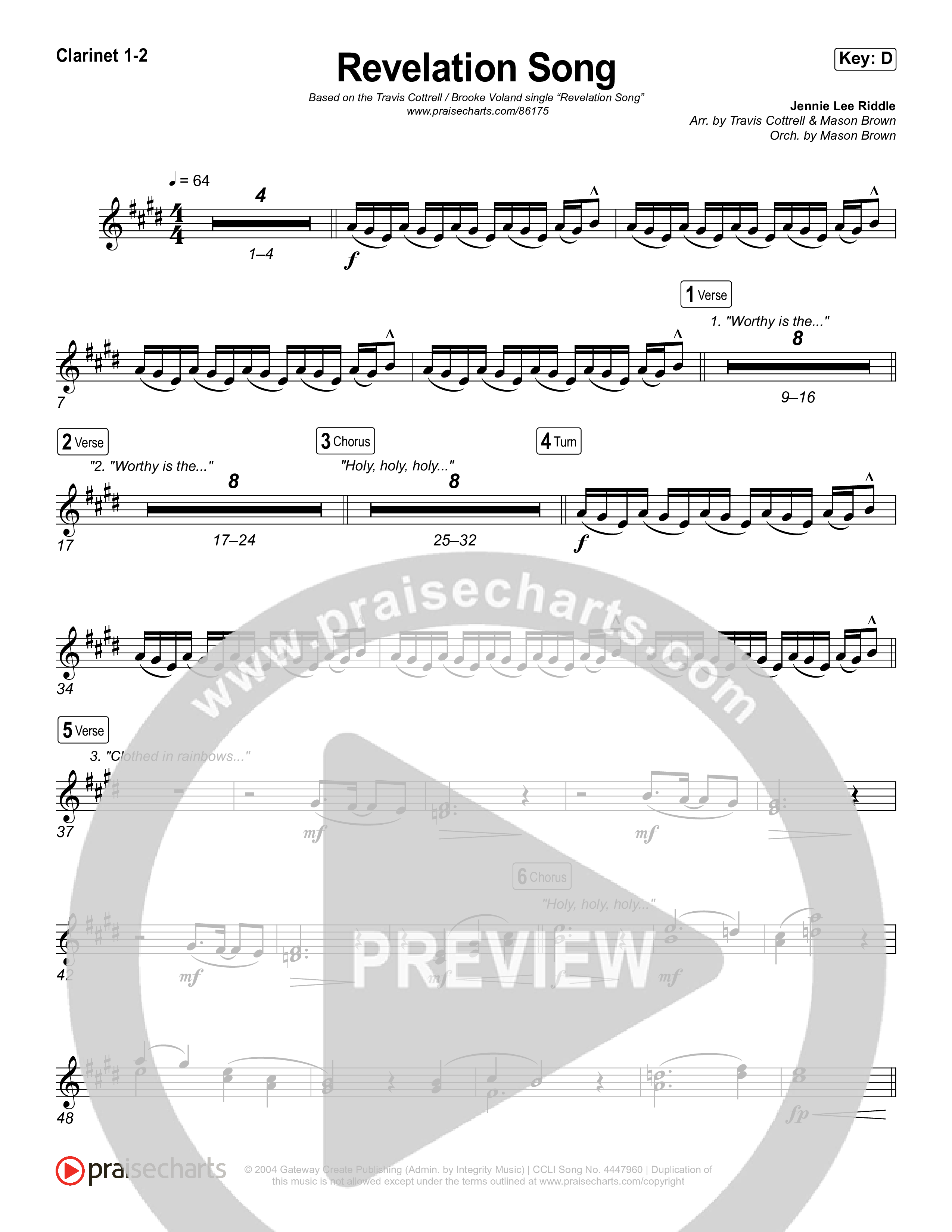 Revelation Song (Choral/SATB) Clarinet 1/2 (Brooke Voland / Travis Cottrell / Arr. Mason Brown)