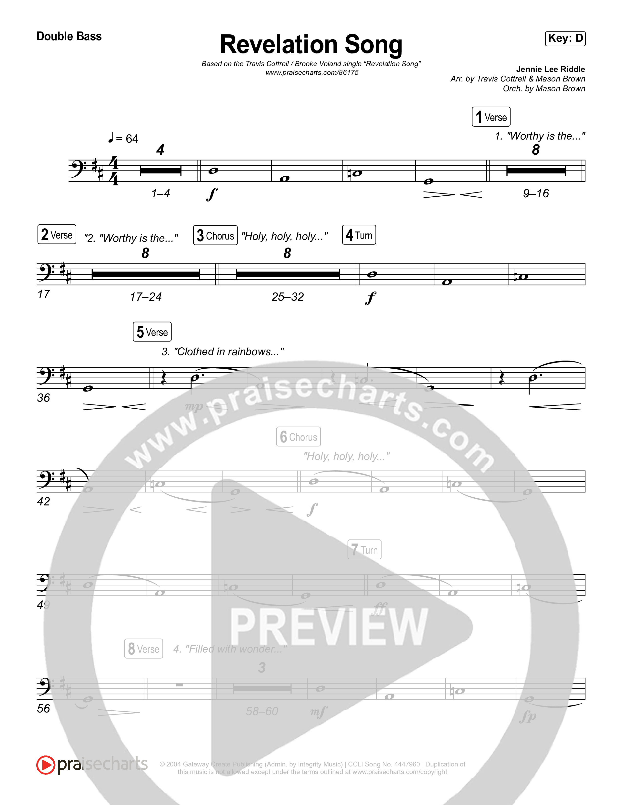 Revelation Song (Choral/SATB) String Bass (Brooke Voland / Travis Cottrell / Arr. Mason Brown)