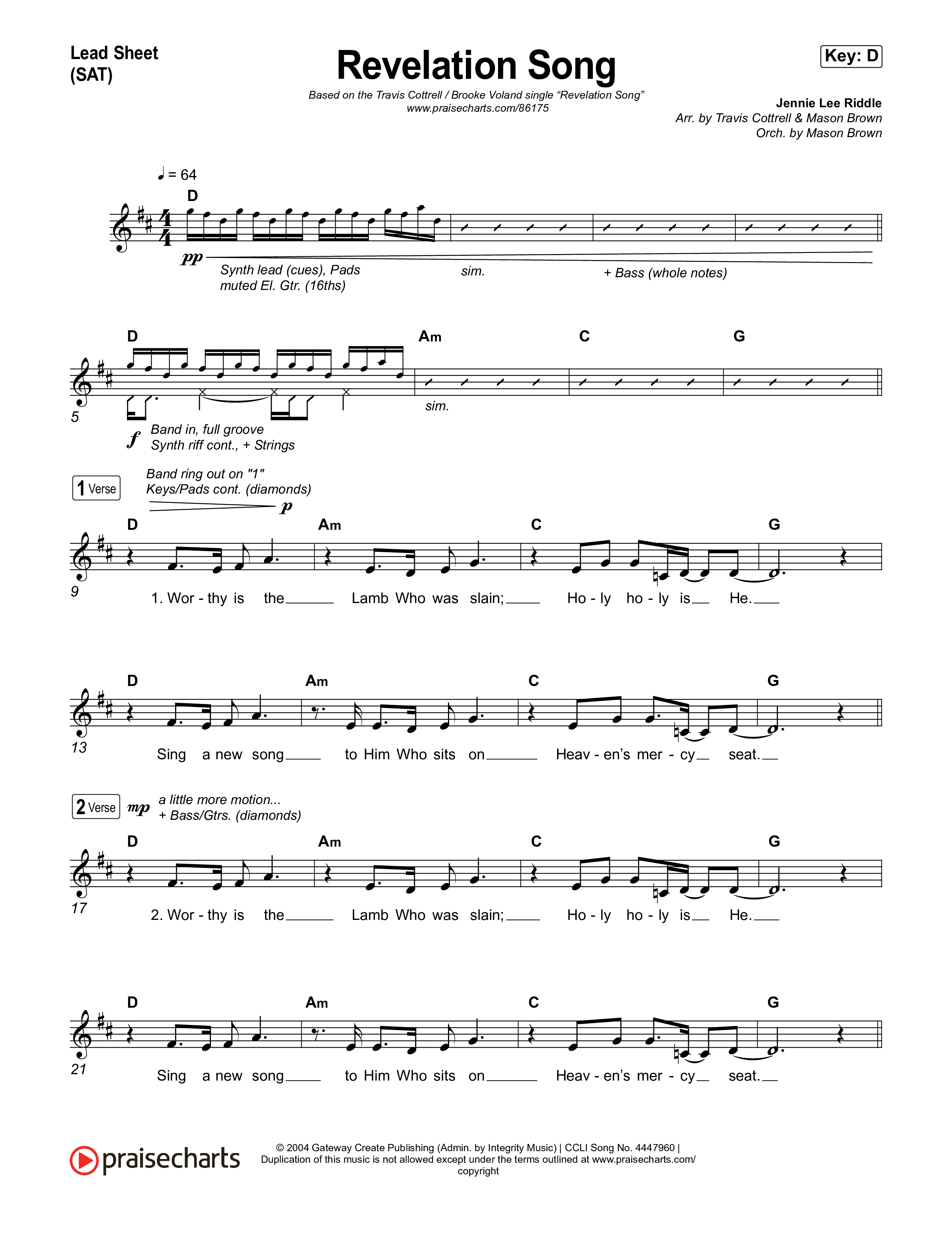 Revelation Song (Choral/SATB) Lead Sheet (SAT) (Brooke Voland / Travis Cottrell / Arr. Mason Brown)