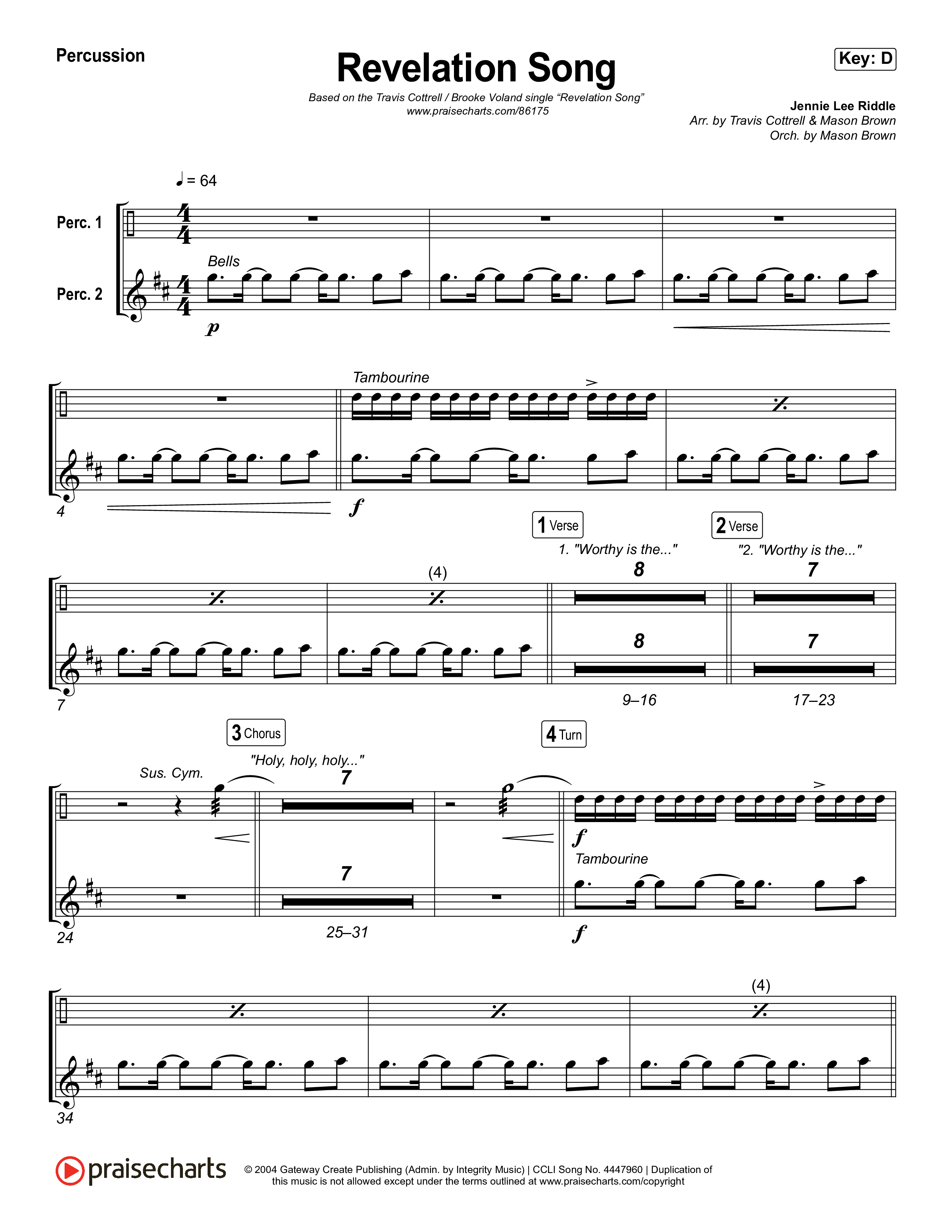 Revelation Song (Choral/SATB) Percussion (Brooke Voland / Travis Cottrell / Arr. Mason Brown)