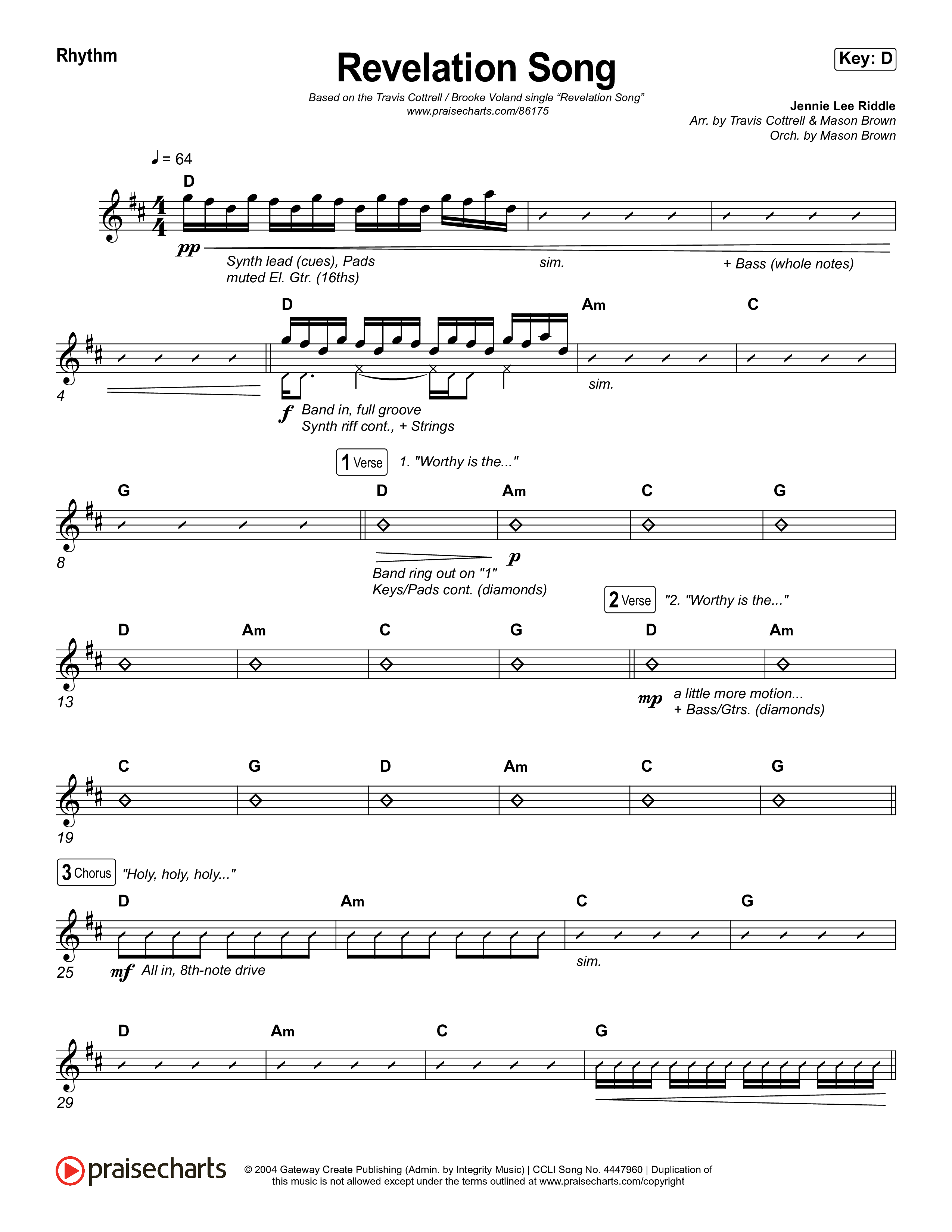 Revelation Song (Choral/SATB) Rhythm Chart (Brooke Voland / Travis Cottrell / Arr. Mason Brown)