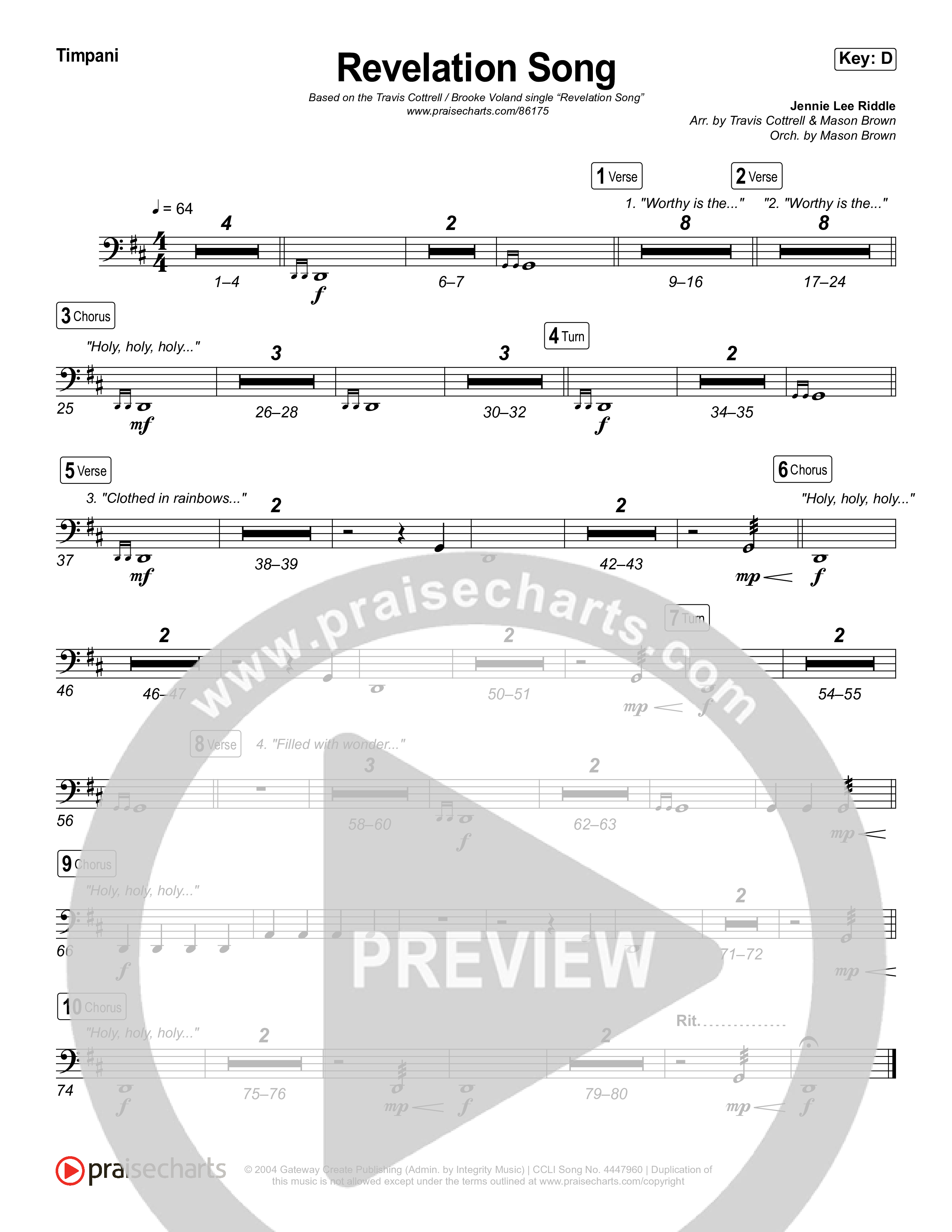 Revelation Song (Choral/SATB) Timpani (Brooke Voland / Travis Cottrell / Arr. Mason Brown)