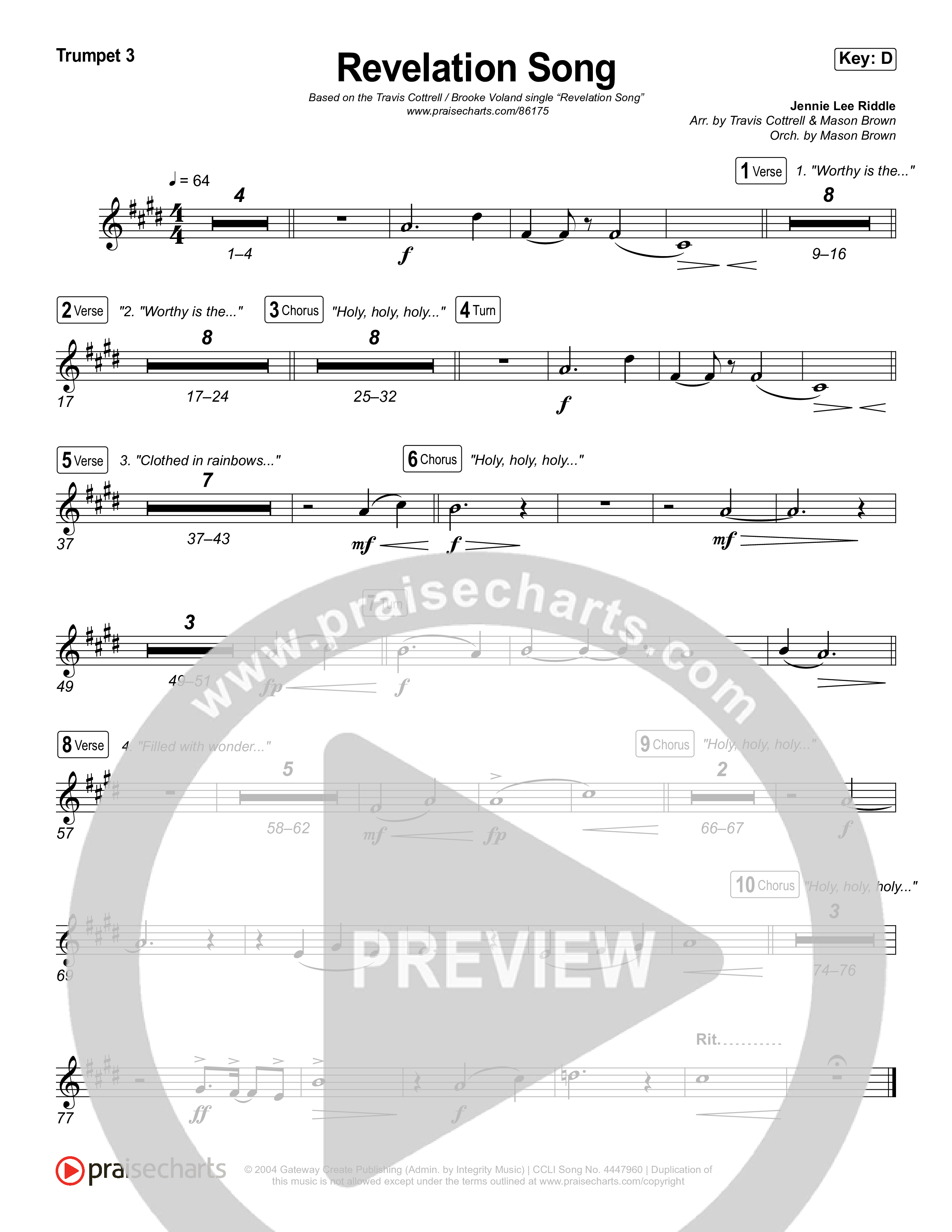 Revelation Song (Choral/SATB) Trumpet 1,2 (Brooke Voland / Travis Cottrell / Arr. Mason Brown)