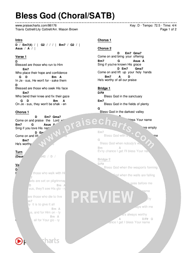Bless God (Choral/SATB) Chords & Lyrics (Travis Cottrell / Lily Cottrell / Arr. Mason Brown)