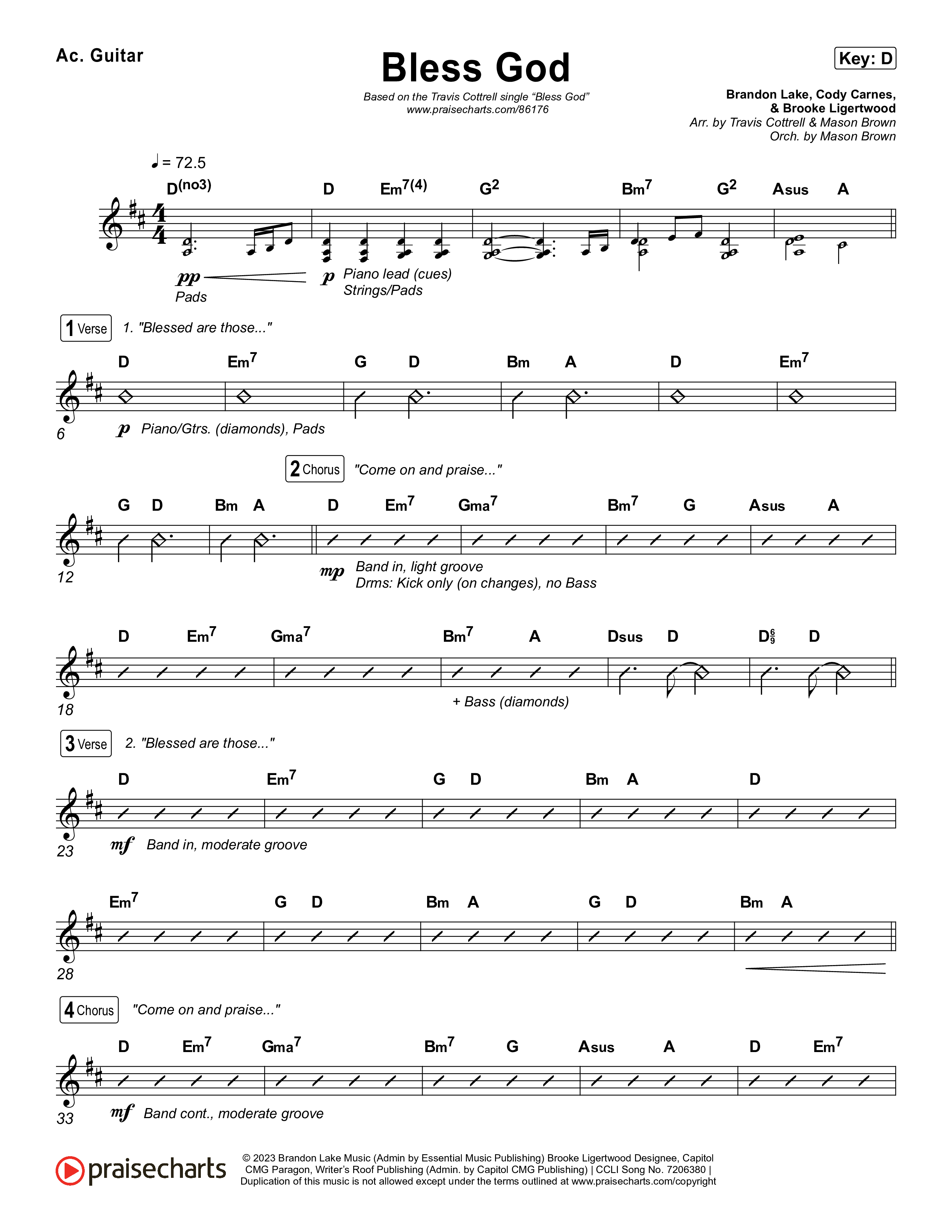Bless God (Choral/SATB) Acoustic Guitar (Travis Cottrell / Lily Cottrell / Arr. Mason Brown)