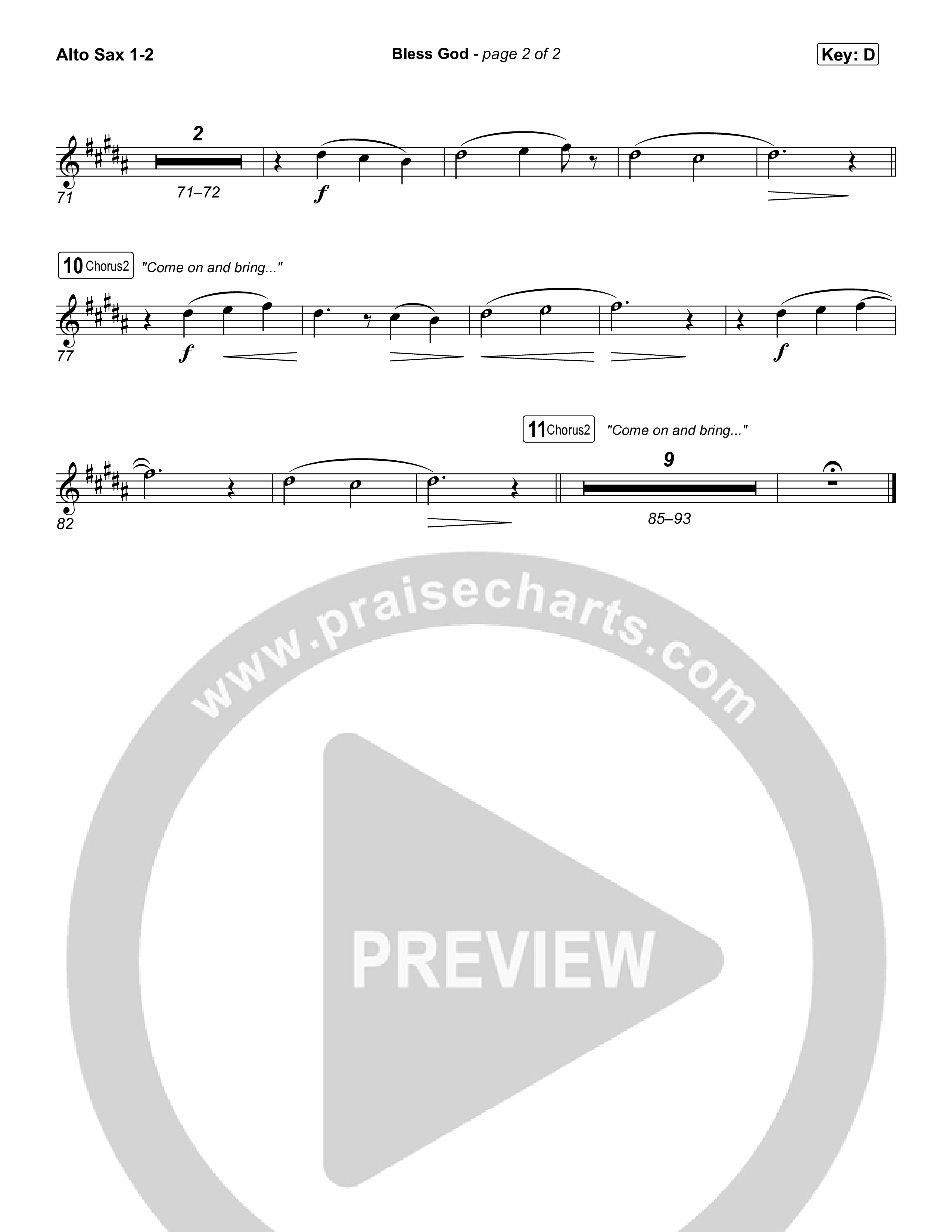 Bless God (Choral/SATB) Alto Sax 1,2 (Travis Cottrell / Lily Cottrell / Arr. Mason Brown)