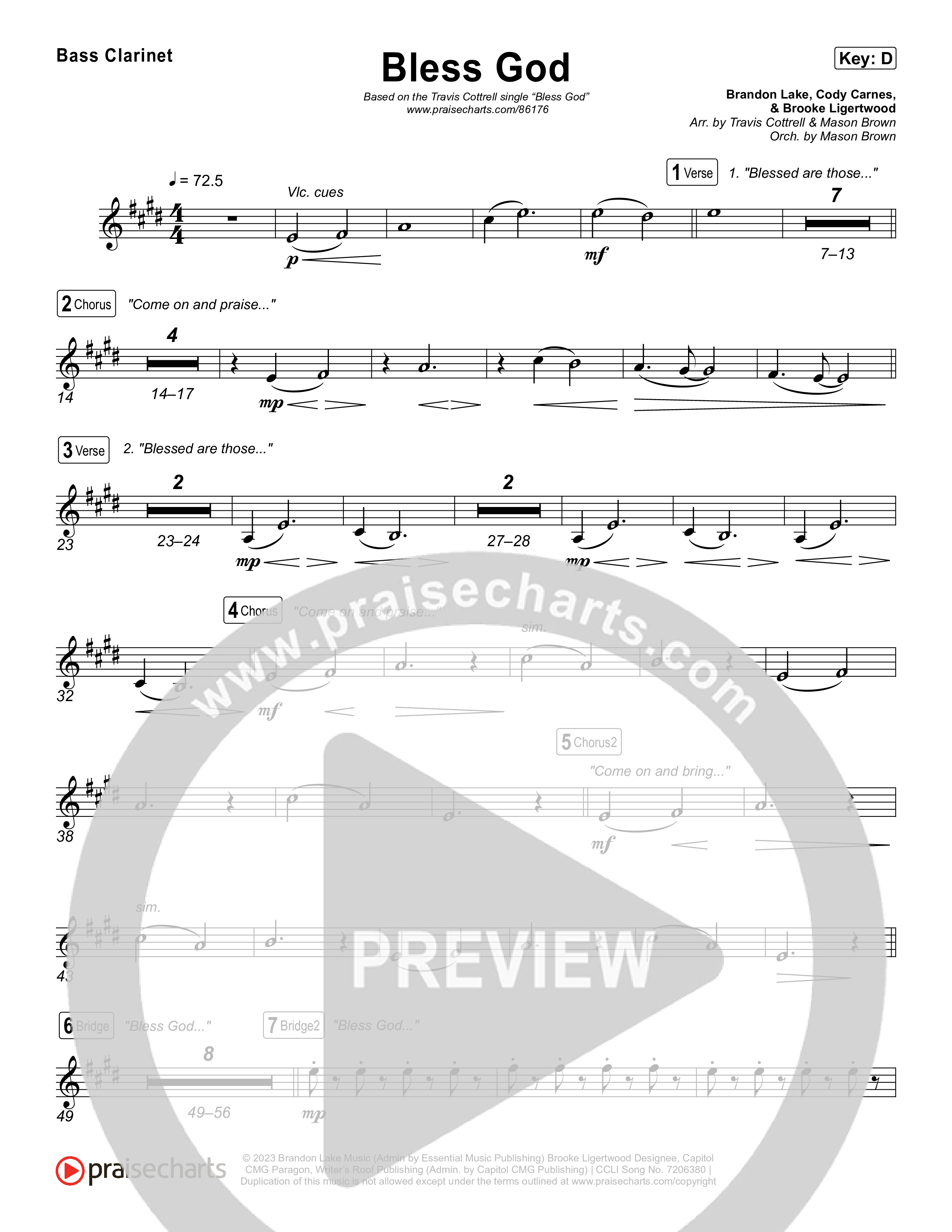 Bless God (Choral/SATB) Bass Clarinet (Travis Cottrell / Lily Cottrell / Arr. Mason Brown)