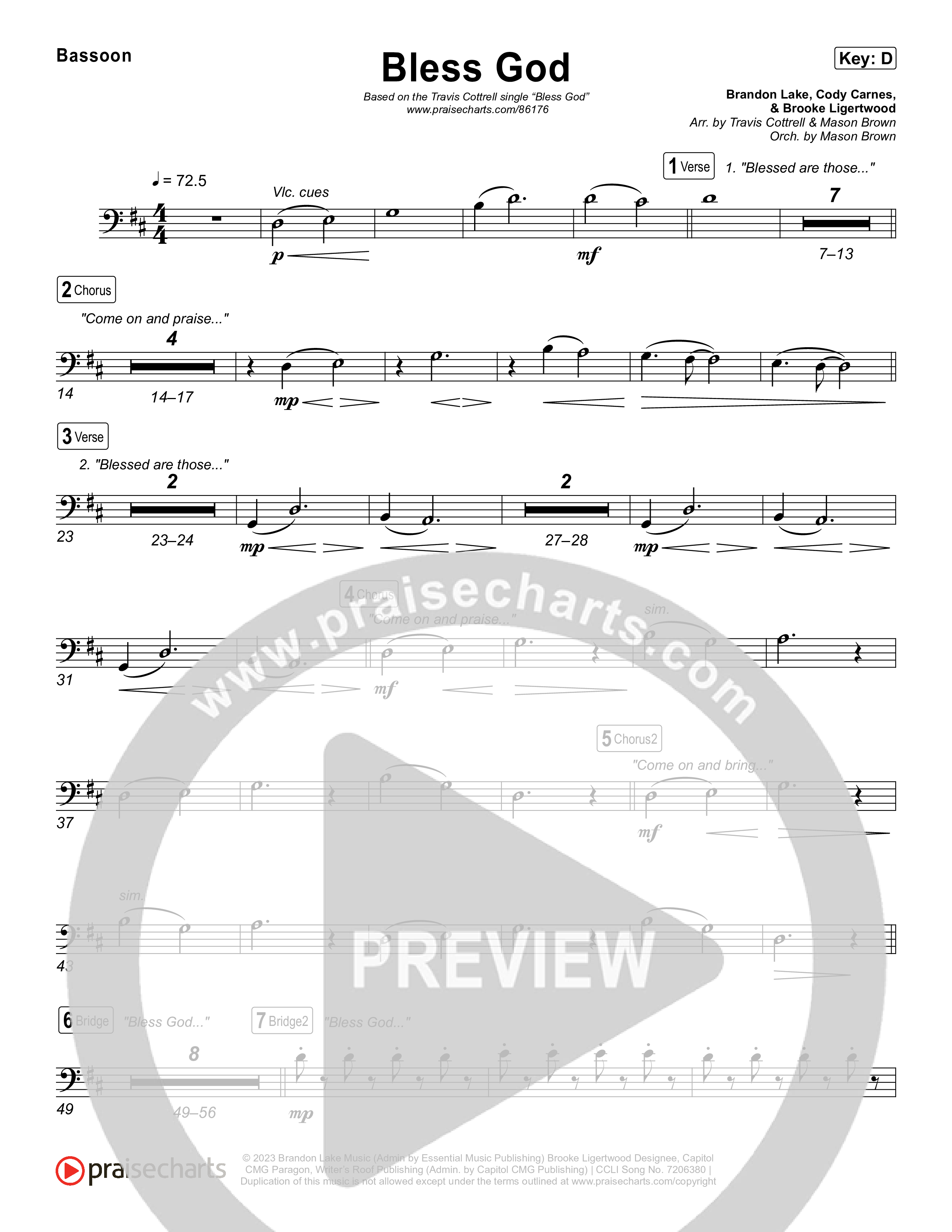 Bless God (Choral/SATB) Bassoon (Travis Cottrell / Lily Cottrell / Arr. Mason Brown)
