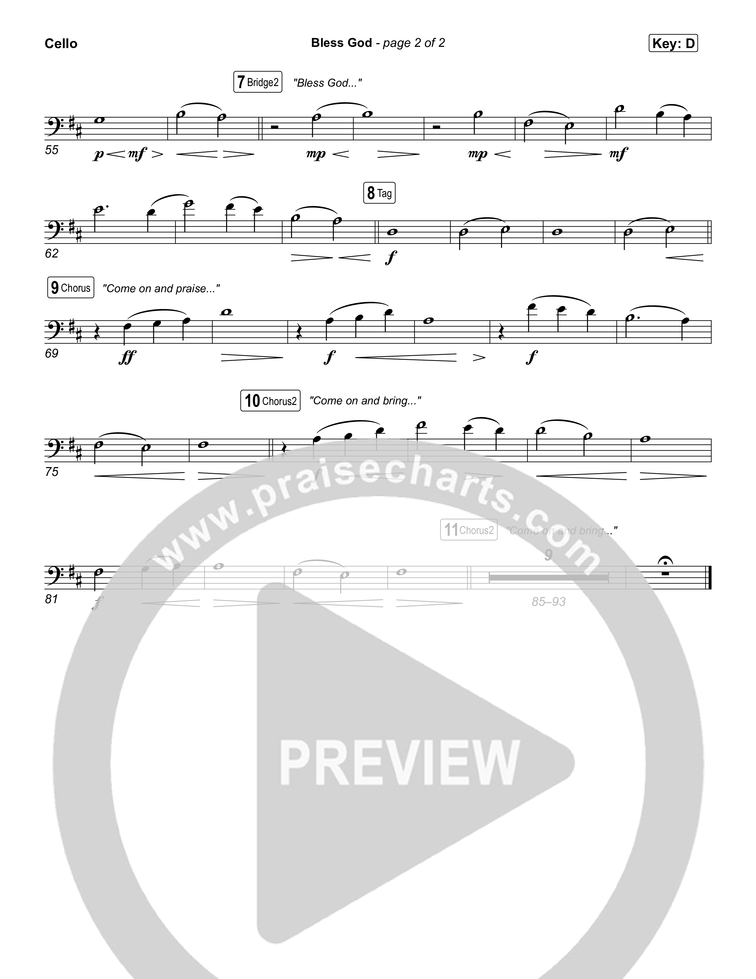 Bless God (Choral/SATB) Cello (Travis Cottrell / Lily Cottrell / Arr. Mason Brown)