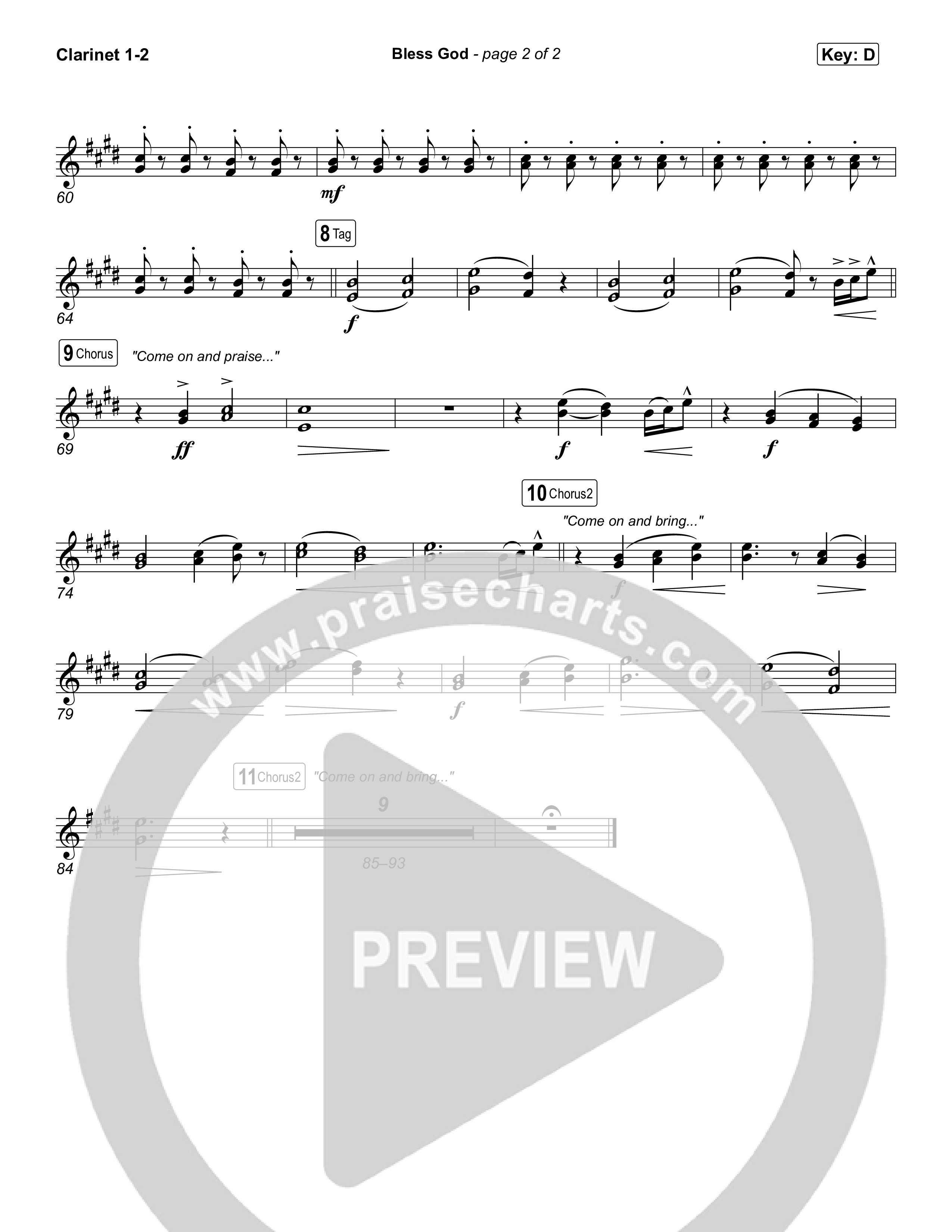 Bless God (Choral/SATB) Clarinet 1/2 (Travis Cottrell / Lily Cottrell / Arr. Mason Brown)