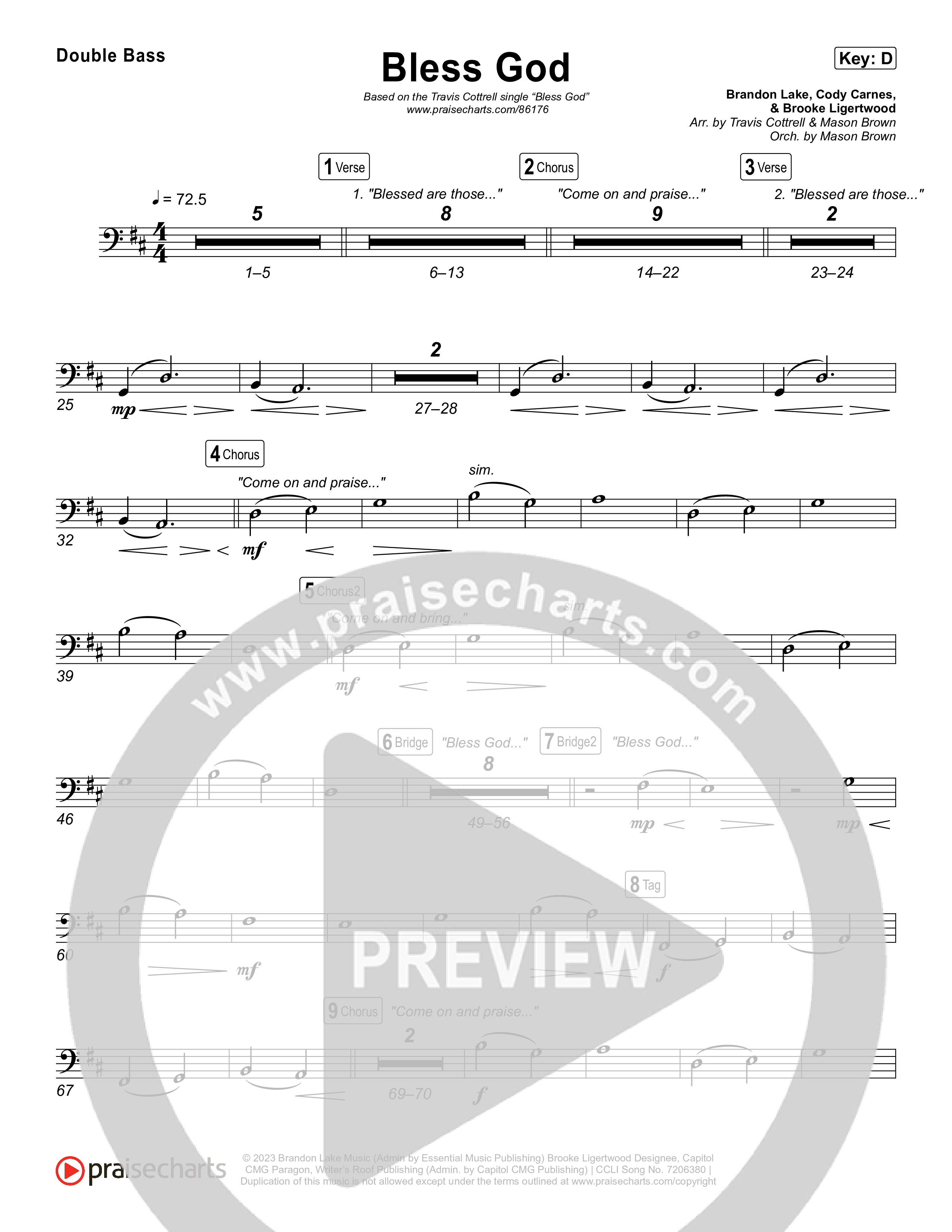 Bless God (Choral/SATB) String Bass (Travis Cottrell / Lily Cottrell / Arr. Mason Brown)