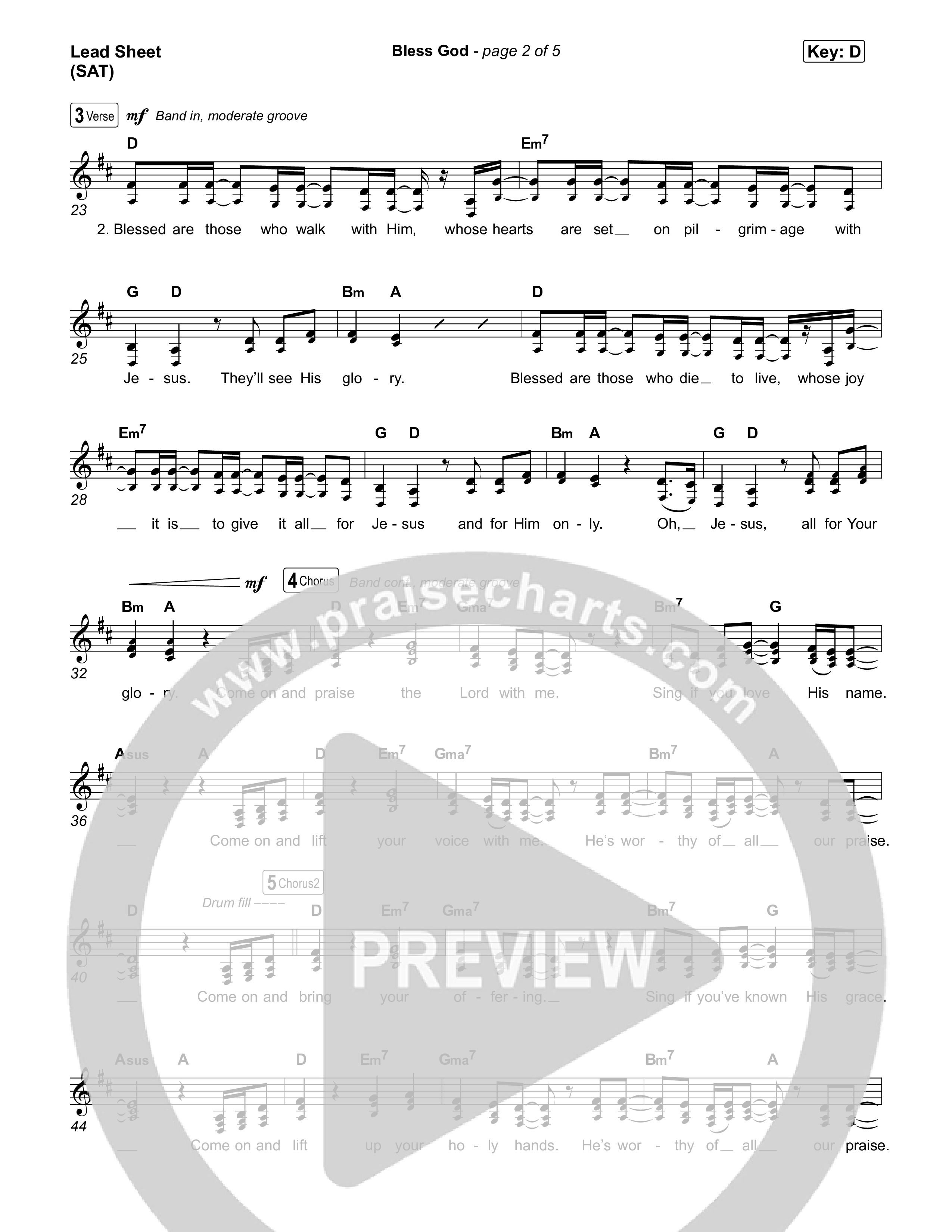Bless God (Choral/SATB) Lead Sheet (SAT) (Travis Cottrell / Lily Cottrell / Arr. Mason Brown)
