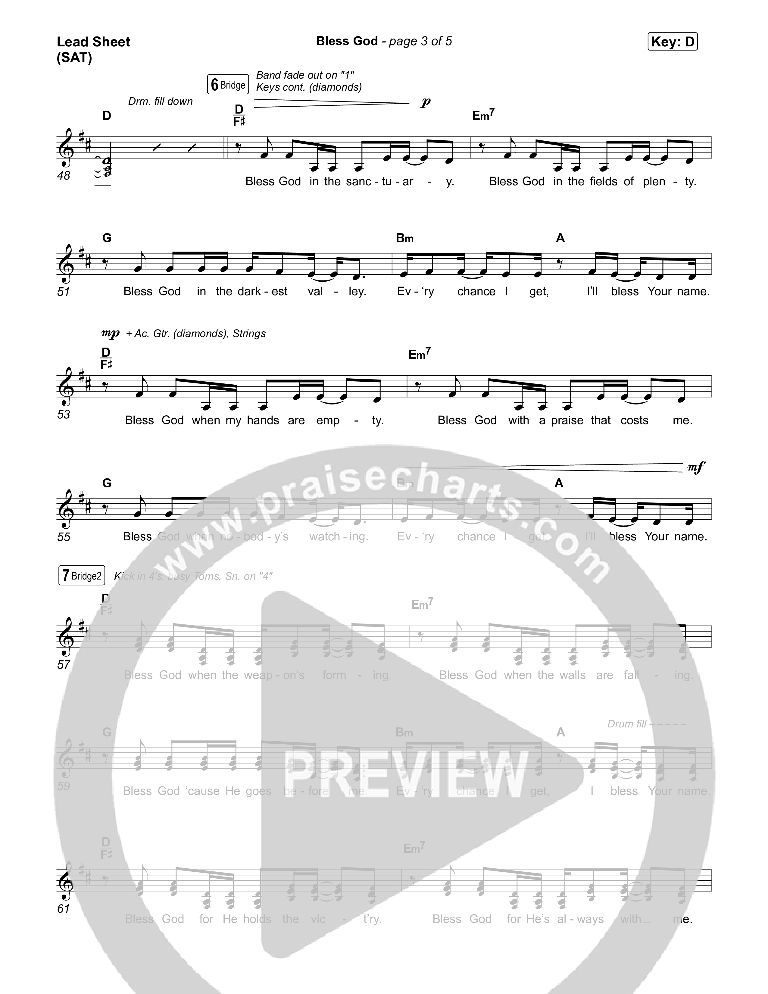 Bless God (Choral/SATB) Lead Sheet (SAT) (Travis Cottrell / Lily Cottrell / Arr. Mason Brown)