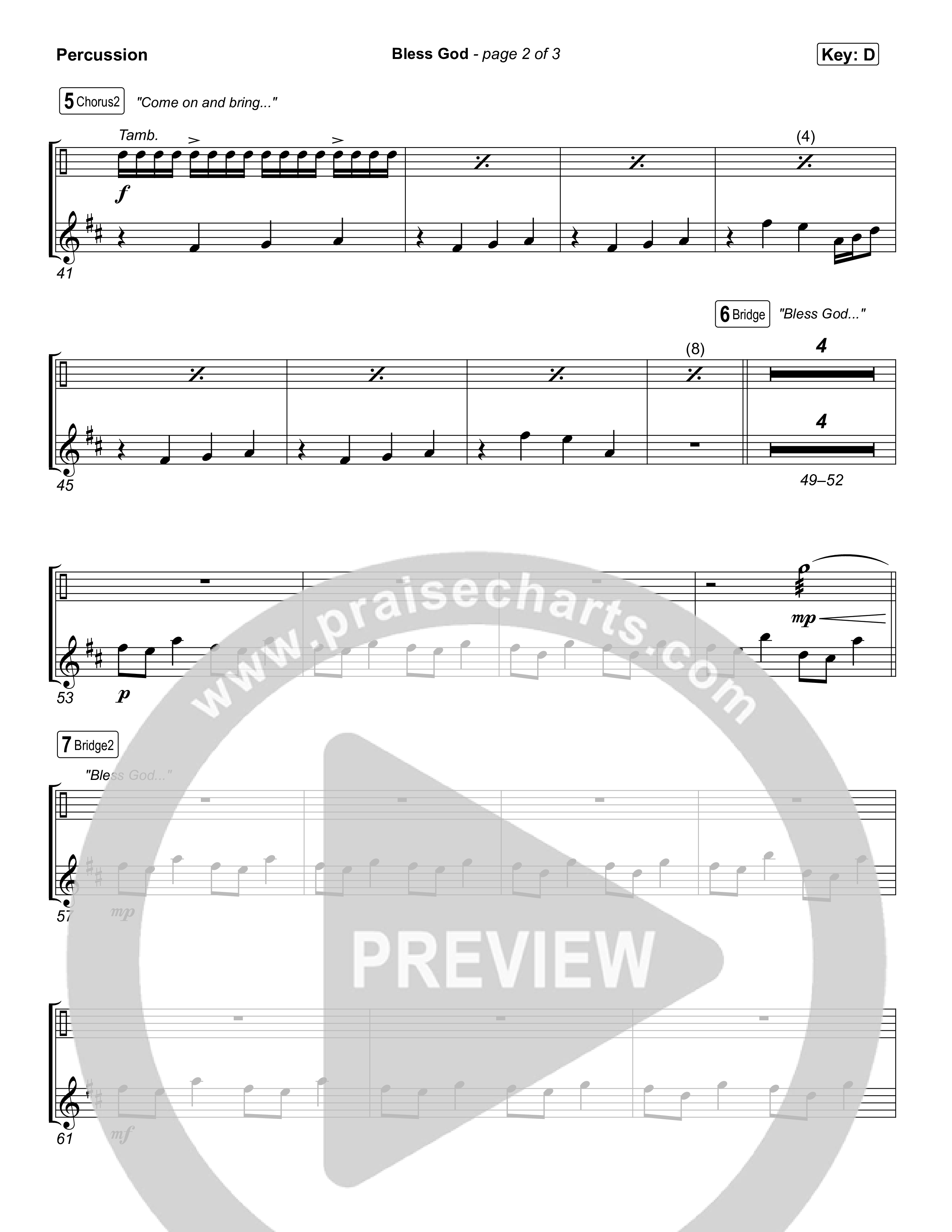 Bless God (Choral/SATB) Percussion (Travis Cottrell / Lily Cottrell / Arr. Mason Brown)