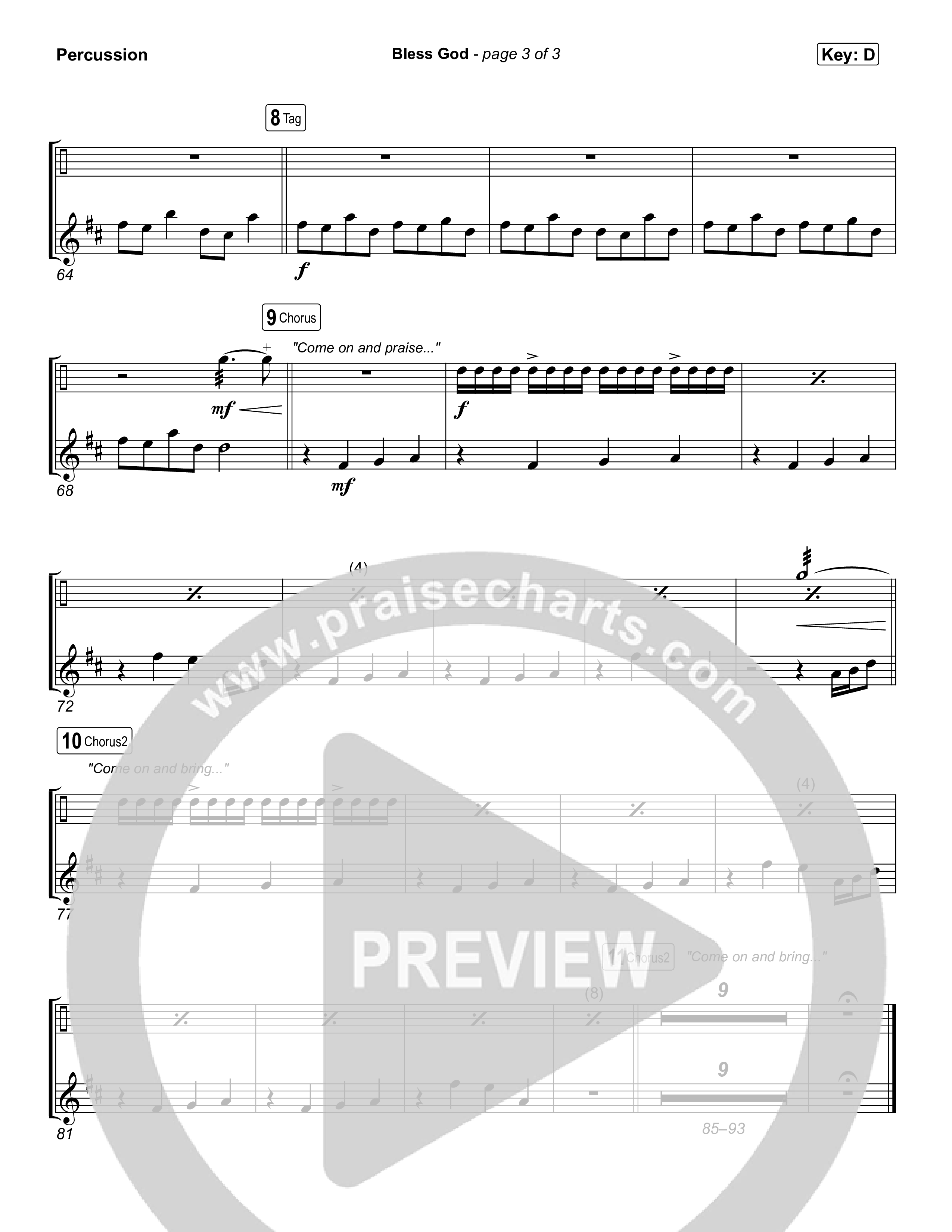 Bless God (Choral/SATB) Percussion (Travis Cottrell / Lily Cottrell / Arr. Mason Brown)