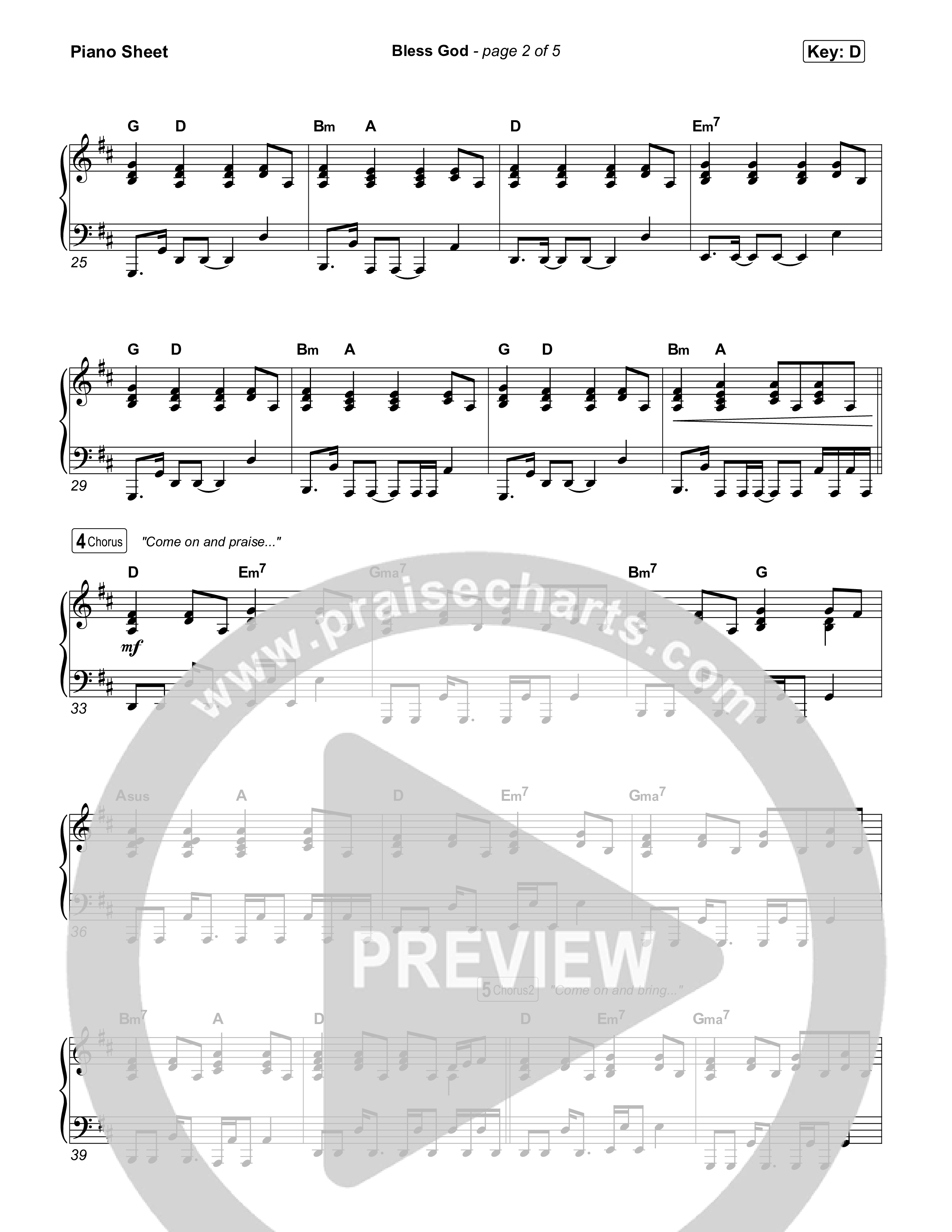 Bless God (Choral/SATB) Piano Sheet (Travis Cottrell / Lily Cottrell / Arr. Mason Brown)