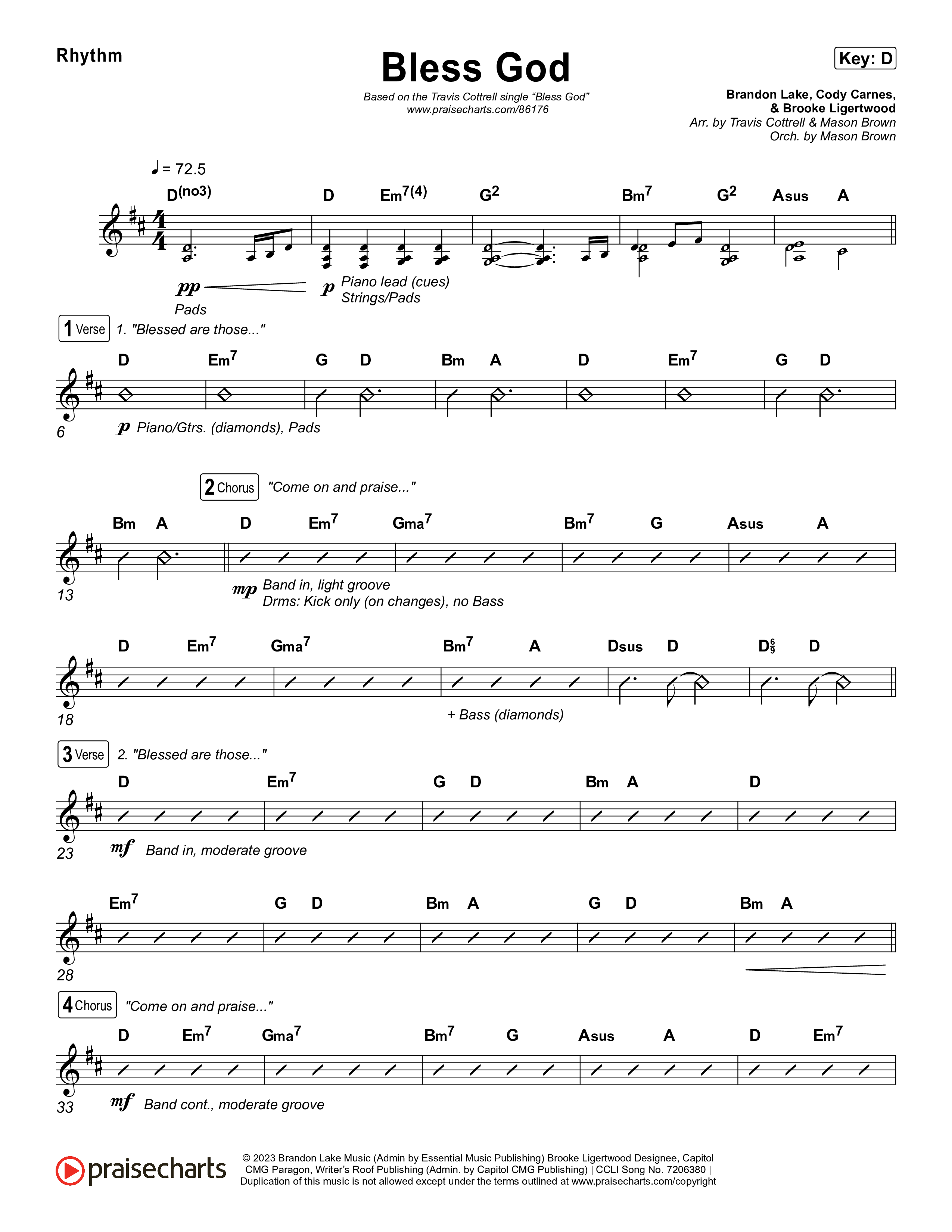 Bless God (Choral/SATB) Rhythm Chart (Travis Cottrell / Lily Cottrell / Arr. Mason Brown)