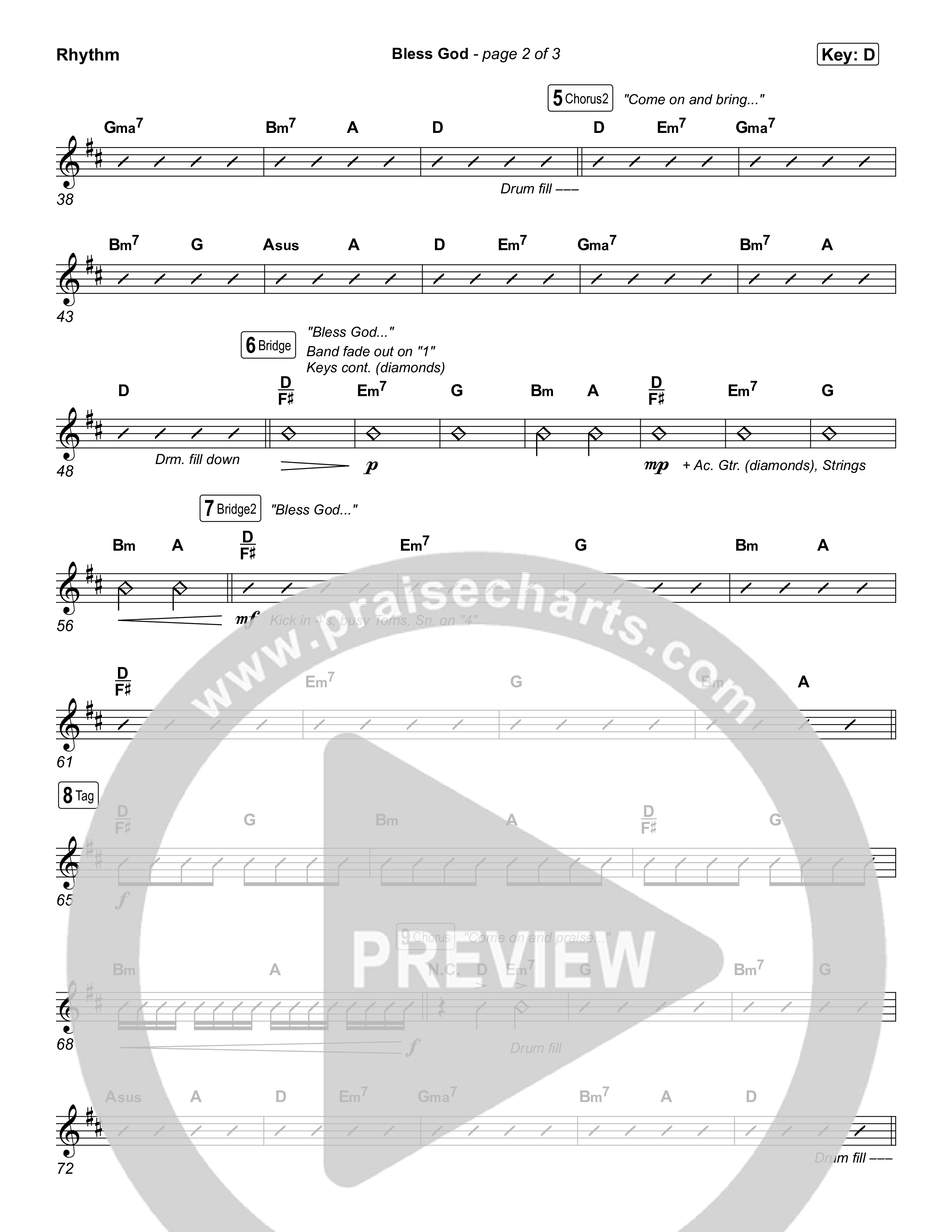 Bless God (Choral/SATB) Rhythm Chart (Travis Cottrell / Lily Cottrell / Arr. Mason Brown)